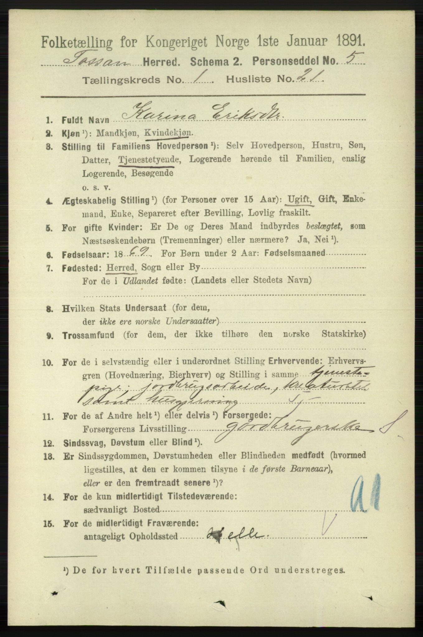 RA, 1891 census for 1129 Forsand, 1891, p. 180