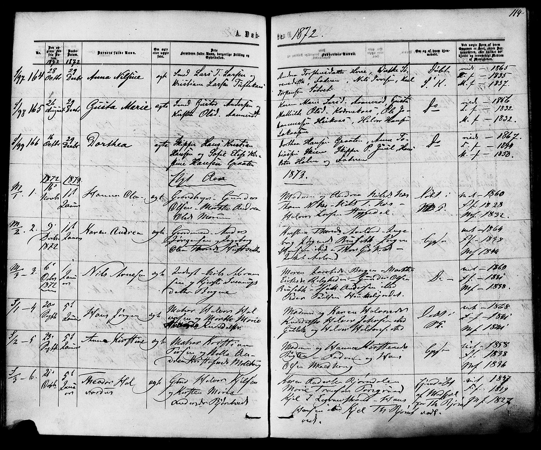 Solum kirkebøker, SAKO/A-306/F/Fa/L0008: Parish register (official) no. I 8, 1865-1876, p. 114