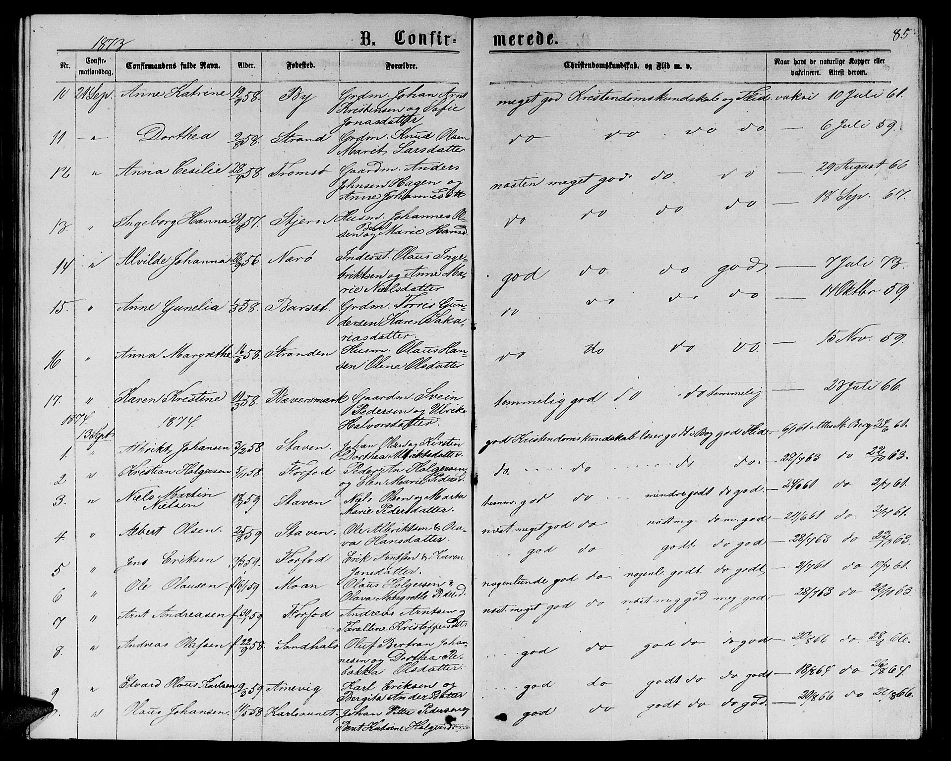 Ministerialprotokoller, klokkerbøker og fødselsregistre - Sør-Trøndelag, SAT/A-1456/655/L0686: Parish register (copy) no. 655C02, 1866-1879, p. 85