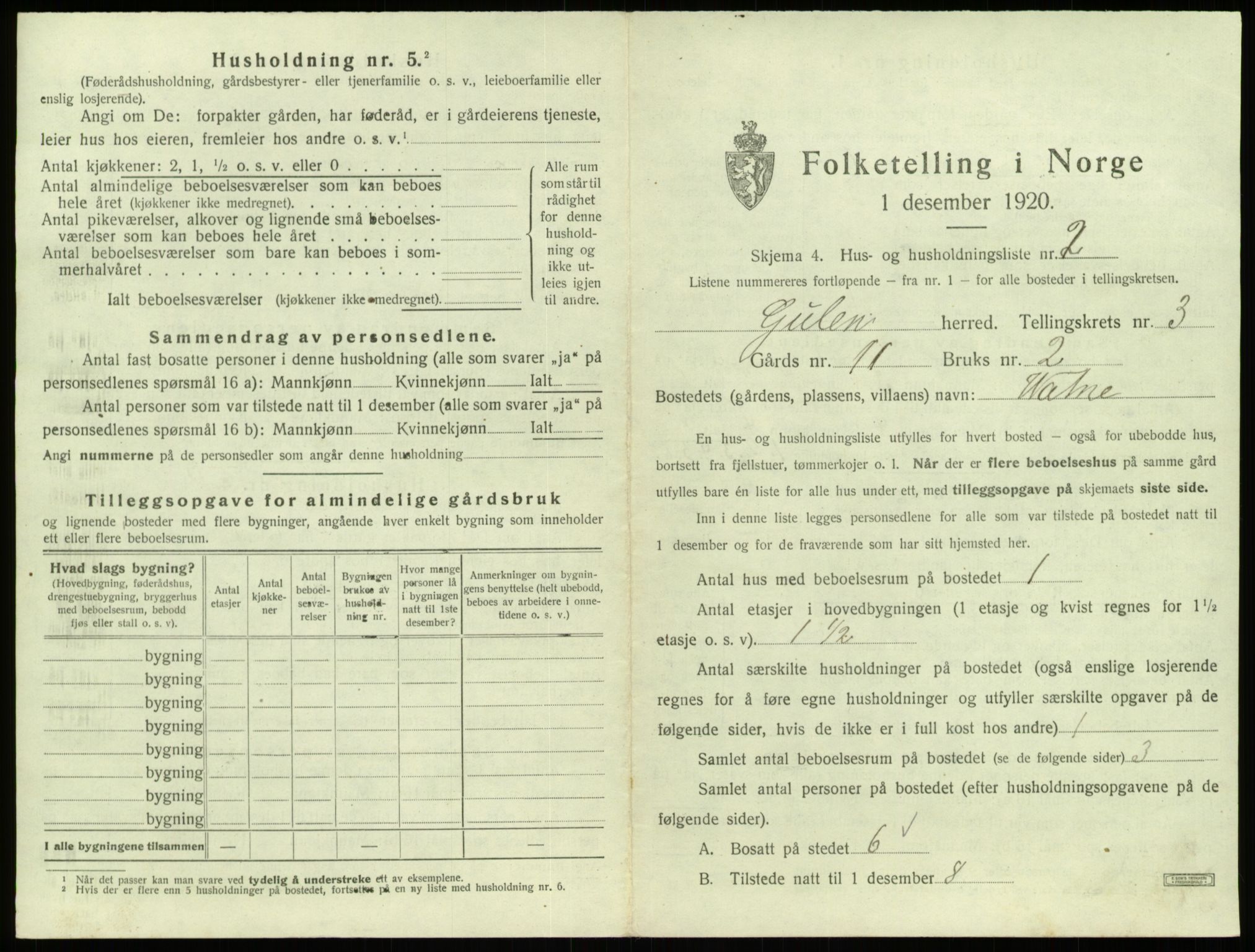 SAB, 1920 census for Gulen, 1920, p. 126