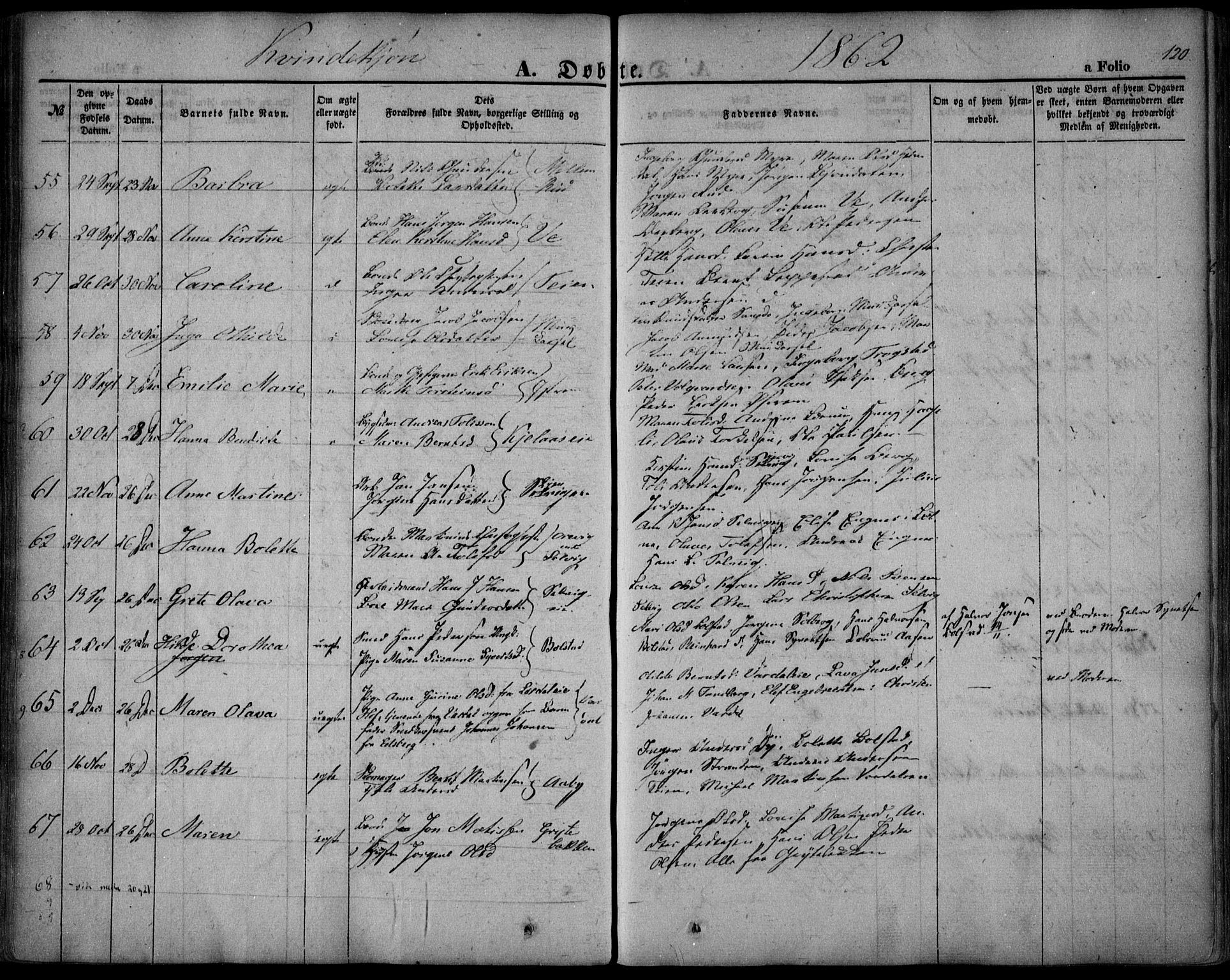 Sande Kirkebøker, SAKO/A-53/F/Fa/L0004: Parish register (official) no. 4, 1847-1864, p. 120