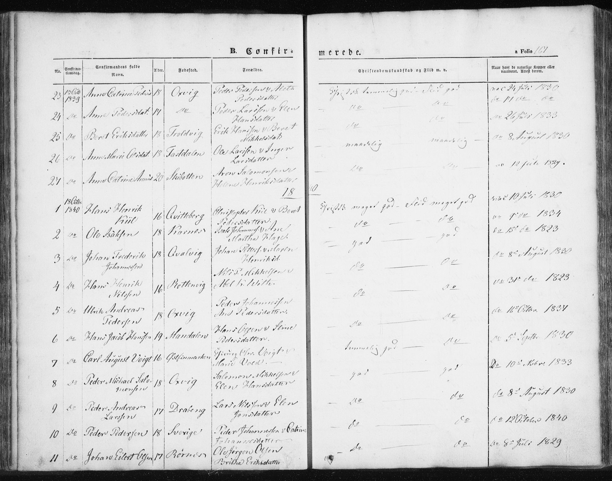Lyngen sokneprestembete, SATØ/S-1289/H/He/Hea/L0004kirke: Parish register (official) no. 4, 1839-1858, p. 167