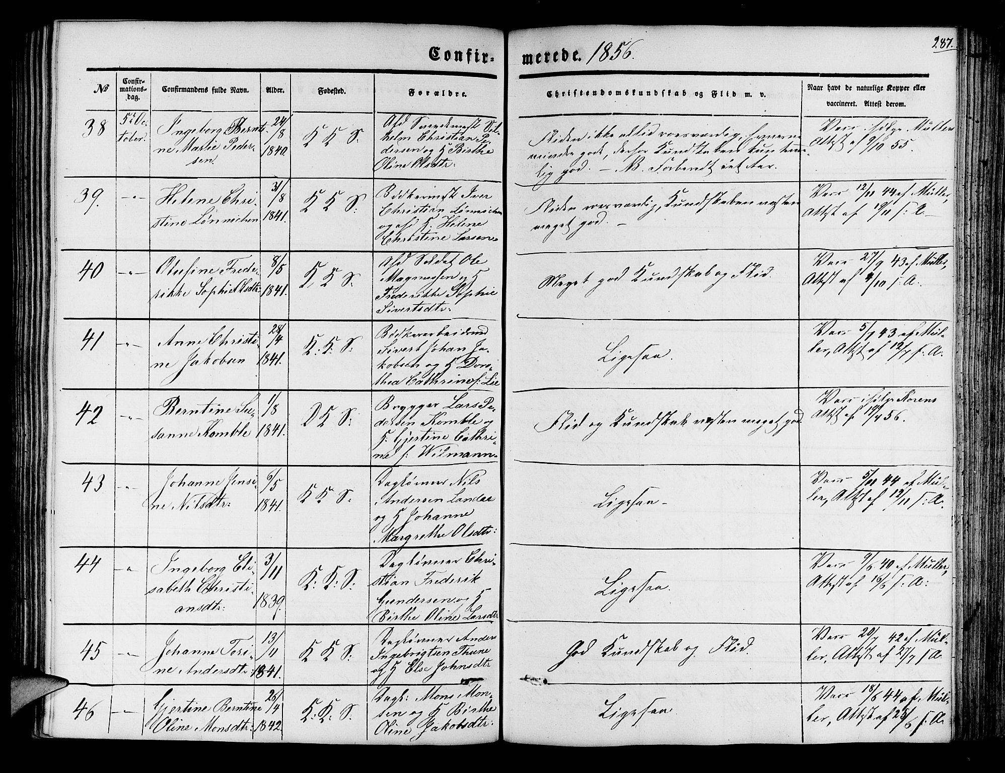 Korskirken sokneprestembete, SAB/A-76101/H/Hab: Parish register (copy) no. C 1, 1839-1868, p. 287