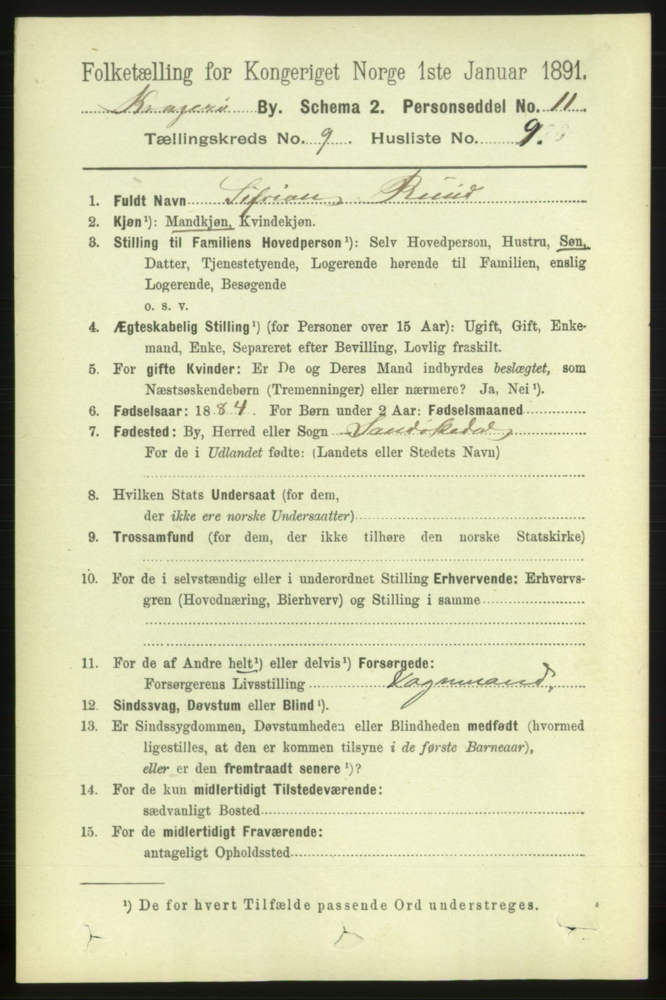 RA, 1891 census for 0801 Kragerø, 1891, p. 3746