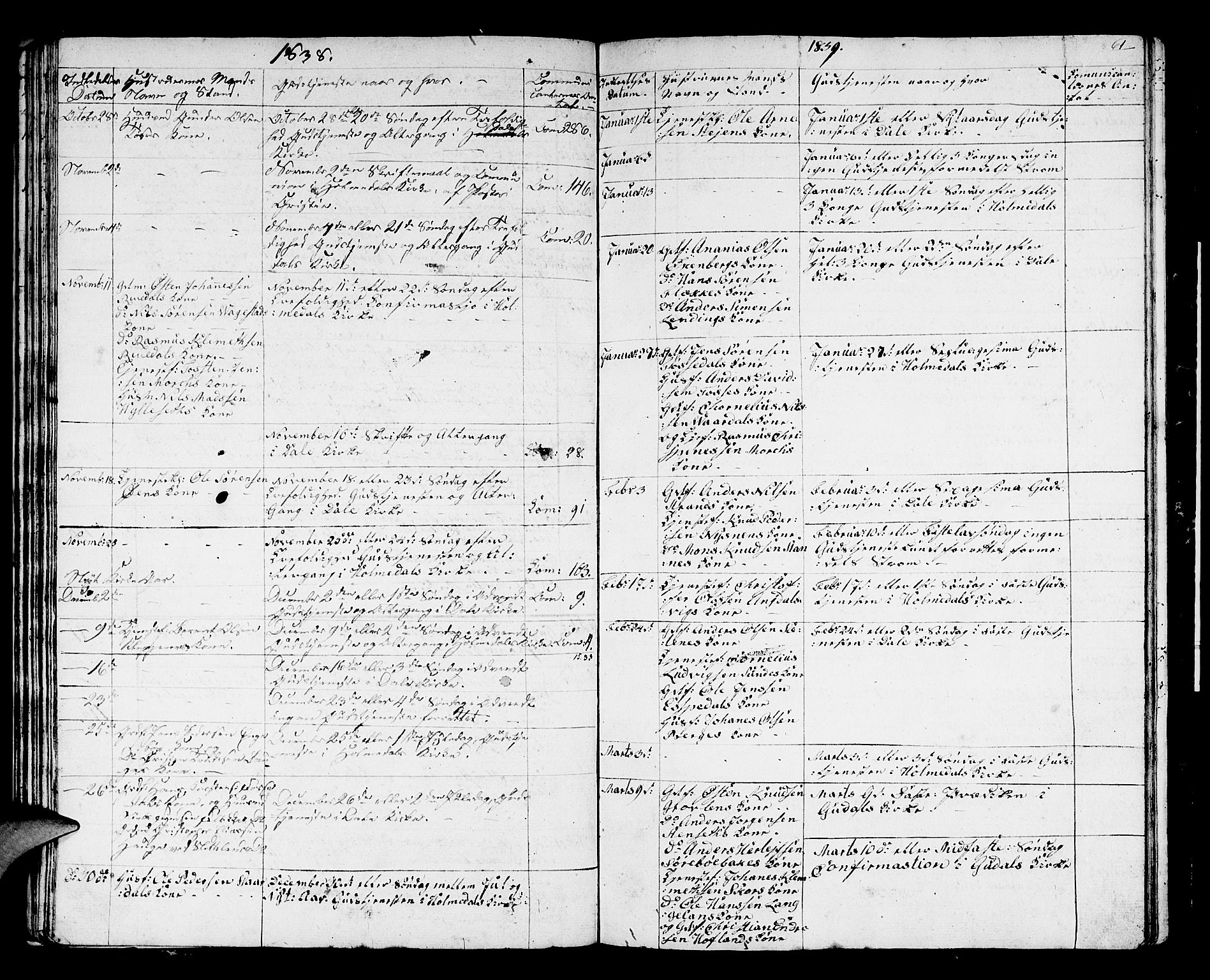 Fjaler sokneprestembete, SAB/A-79801/H/Hab/Haba/L0001: Parish register (copy) no. A 1, 1836-1846, p. 61
