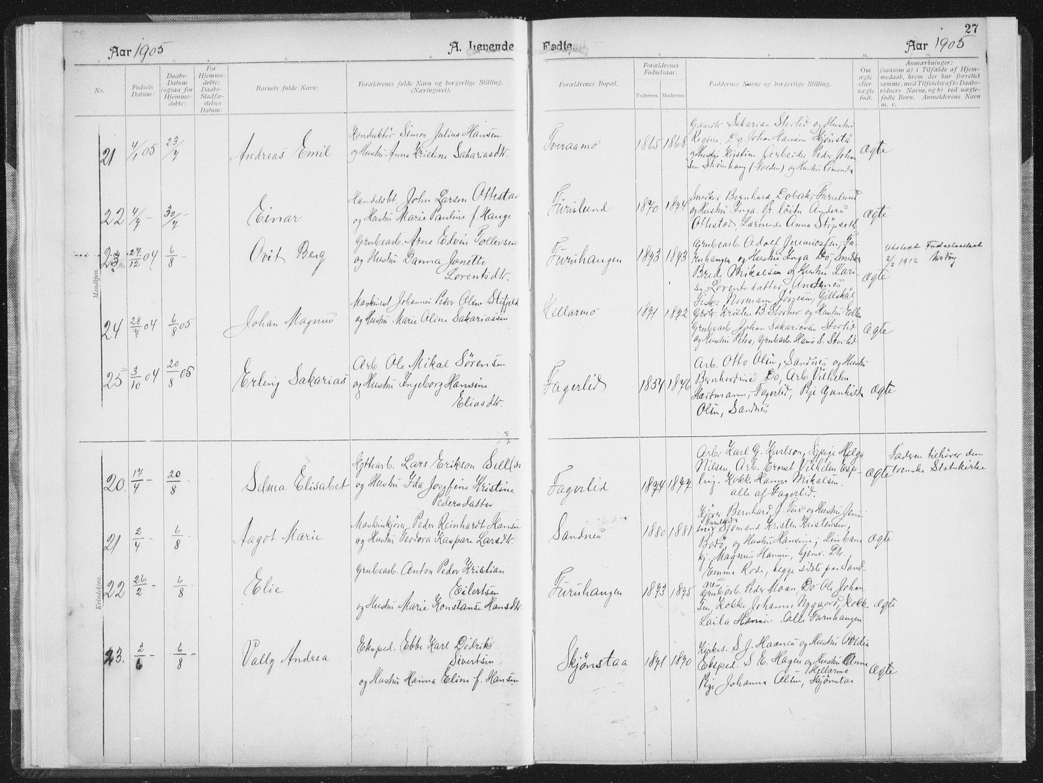 Ministerialprotokoller, klokkerbøker og fødselsregistre - Nordland, AV/SAT-A-1459/850/L0711: Curate's parish register no. 850B01, 1902-1915, p. 27