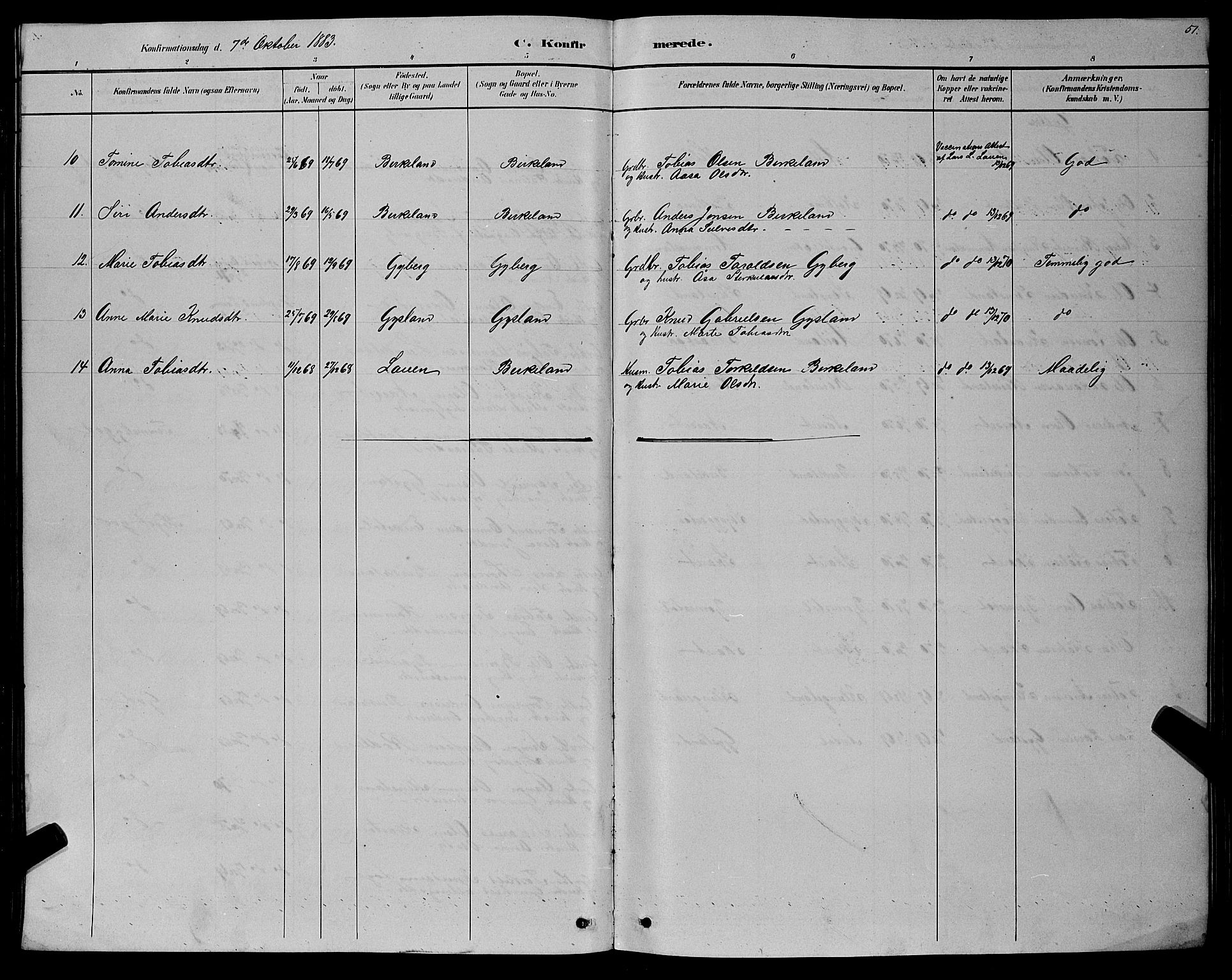 Hægebostad sokneprestkontor, AV/SAK-1111-0024/F/Fb/Fba/L0003: Parish register (copy) no. B 3, 1883-1896, p. 51