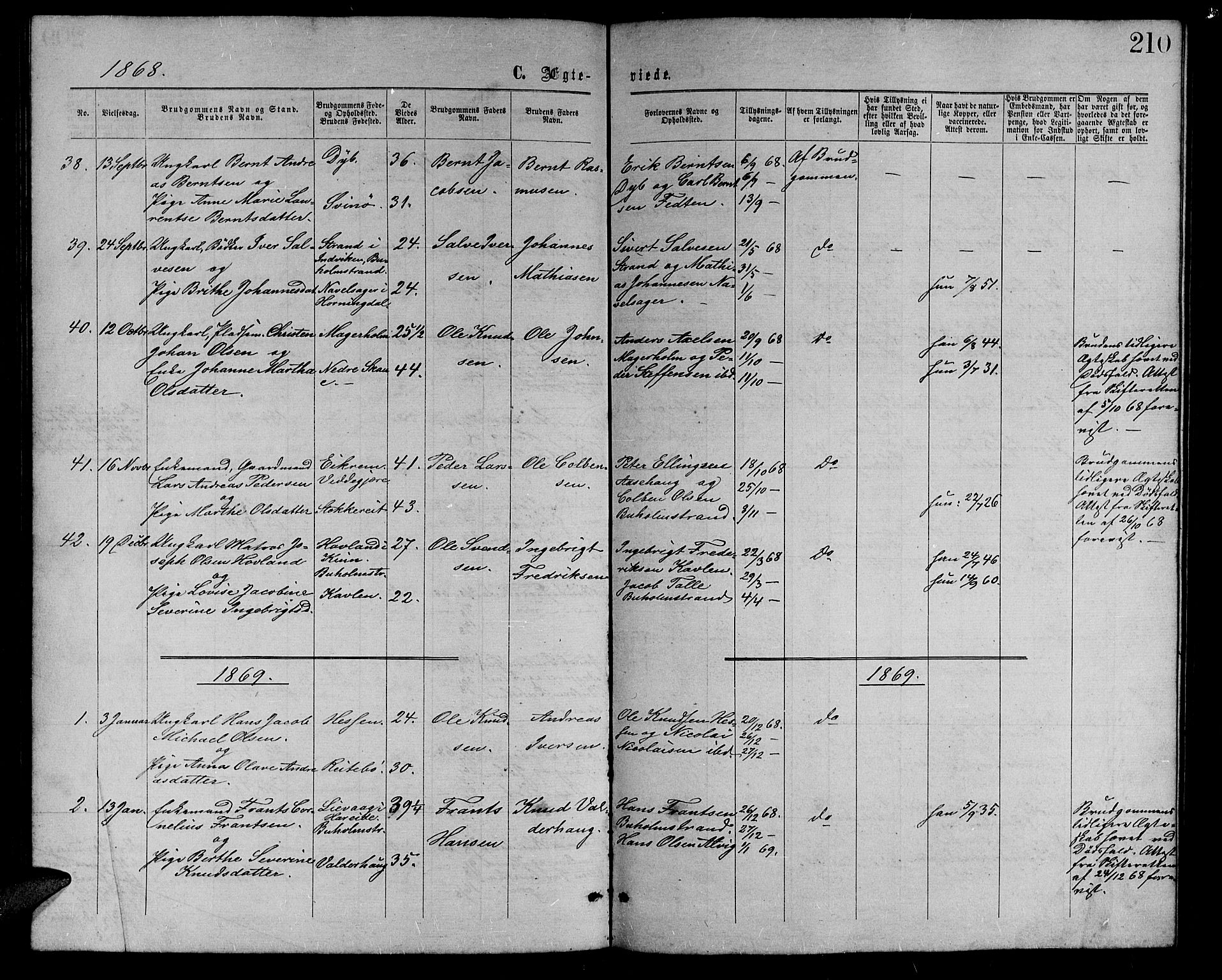 Ministerialprotokoller, klokkerbøker og fødselsregistre - Møre og Romsdal, AV/SAT-A-1454/528/L0428: Parish register (copy) no. 528C09, 1864-1880, p. 210