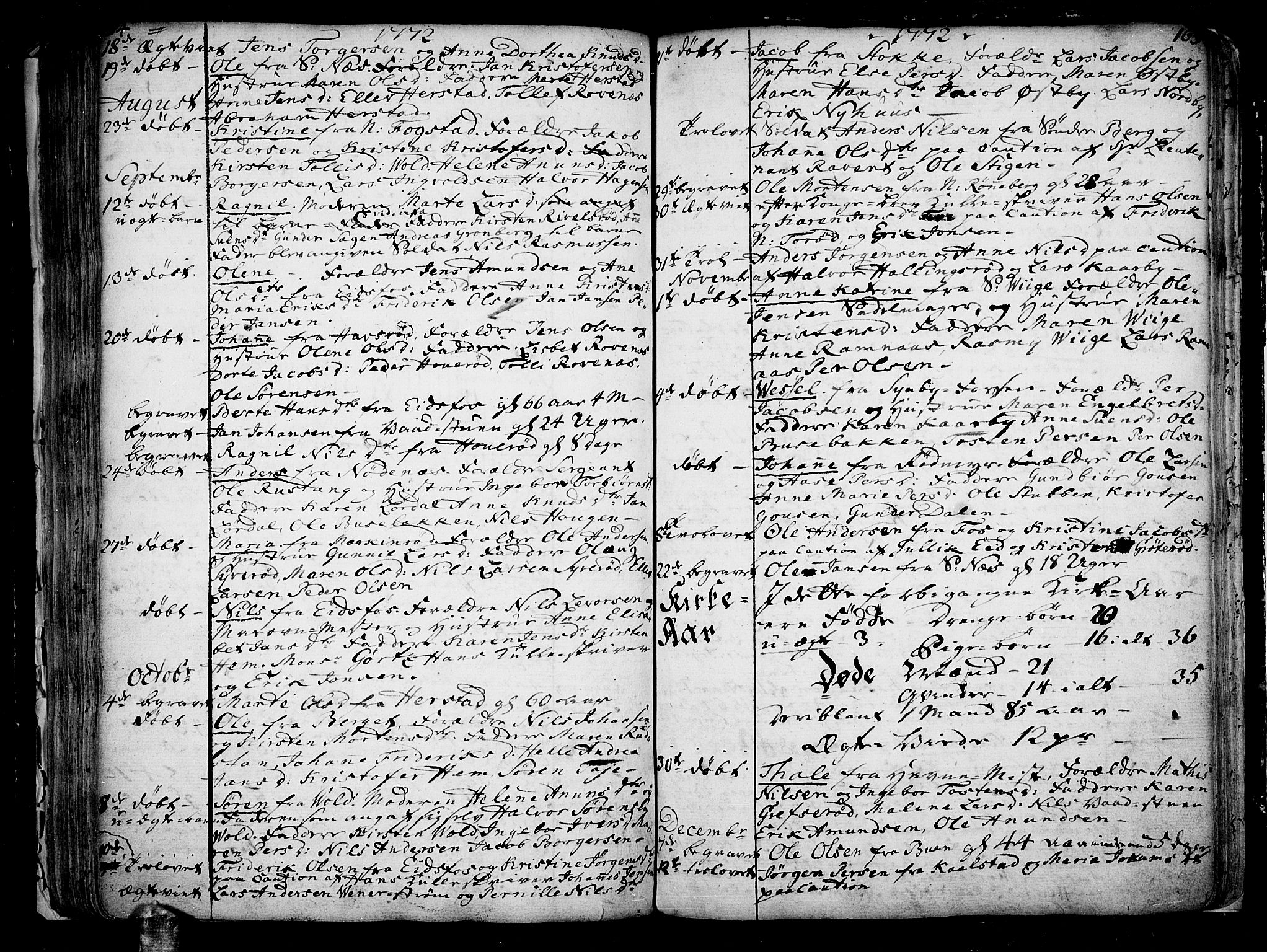 Hof kirkebøker, AV/SAKO-A-64/F/Fa/L0002: Parish register (official) no. I 2, 1746-1781, p. 164-165