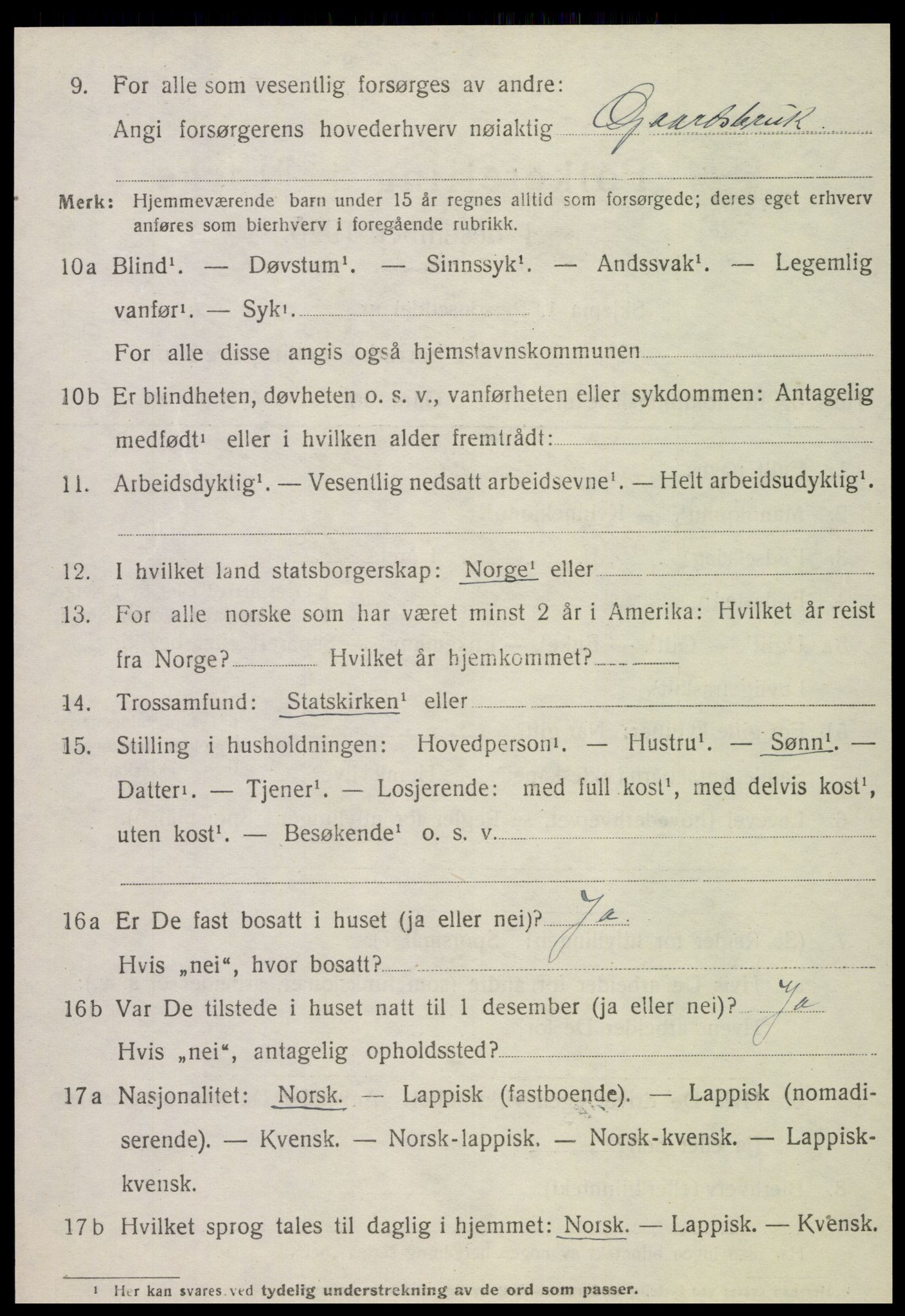 SAT, 1920 census for Kvam, 1920, p. 2354