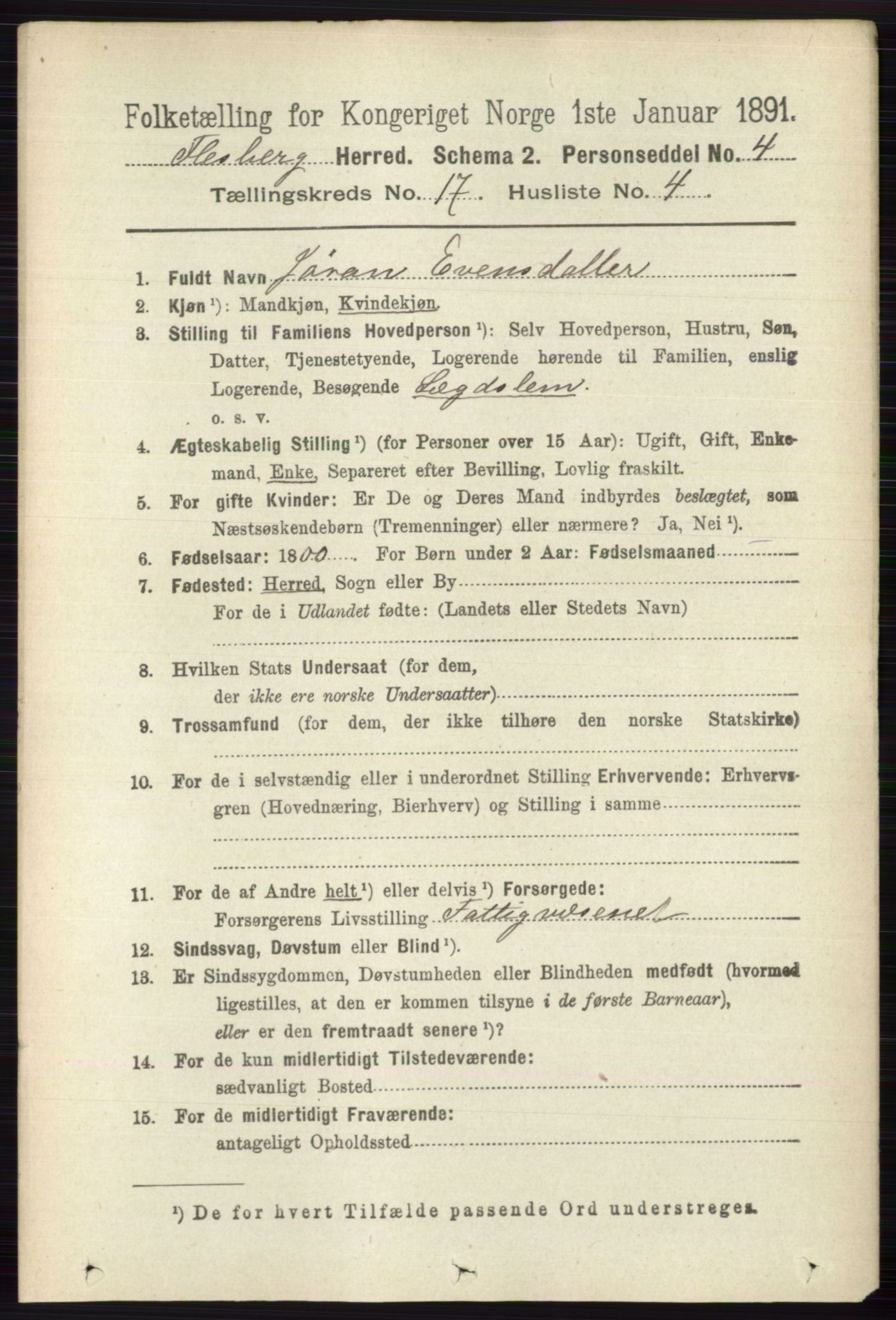 RA, 1891 census for 0631 Flesberg, 1891, p. 3003