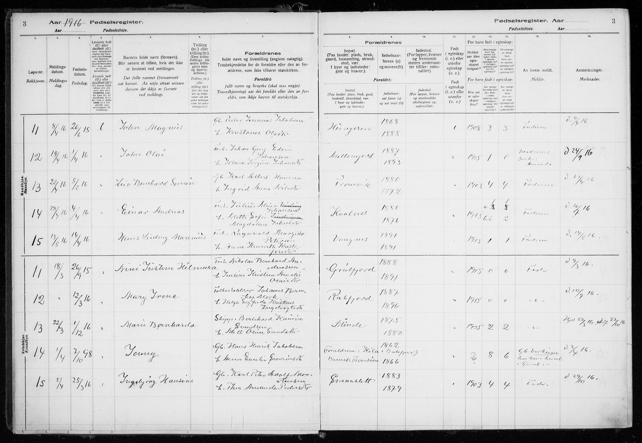 Tromsøysund sokneprestkontor, AV/SATØ-S-1304/H/Ha/L0079: Birth register no. 79, 1916-1924, p. 3