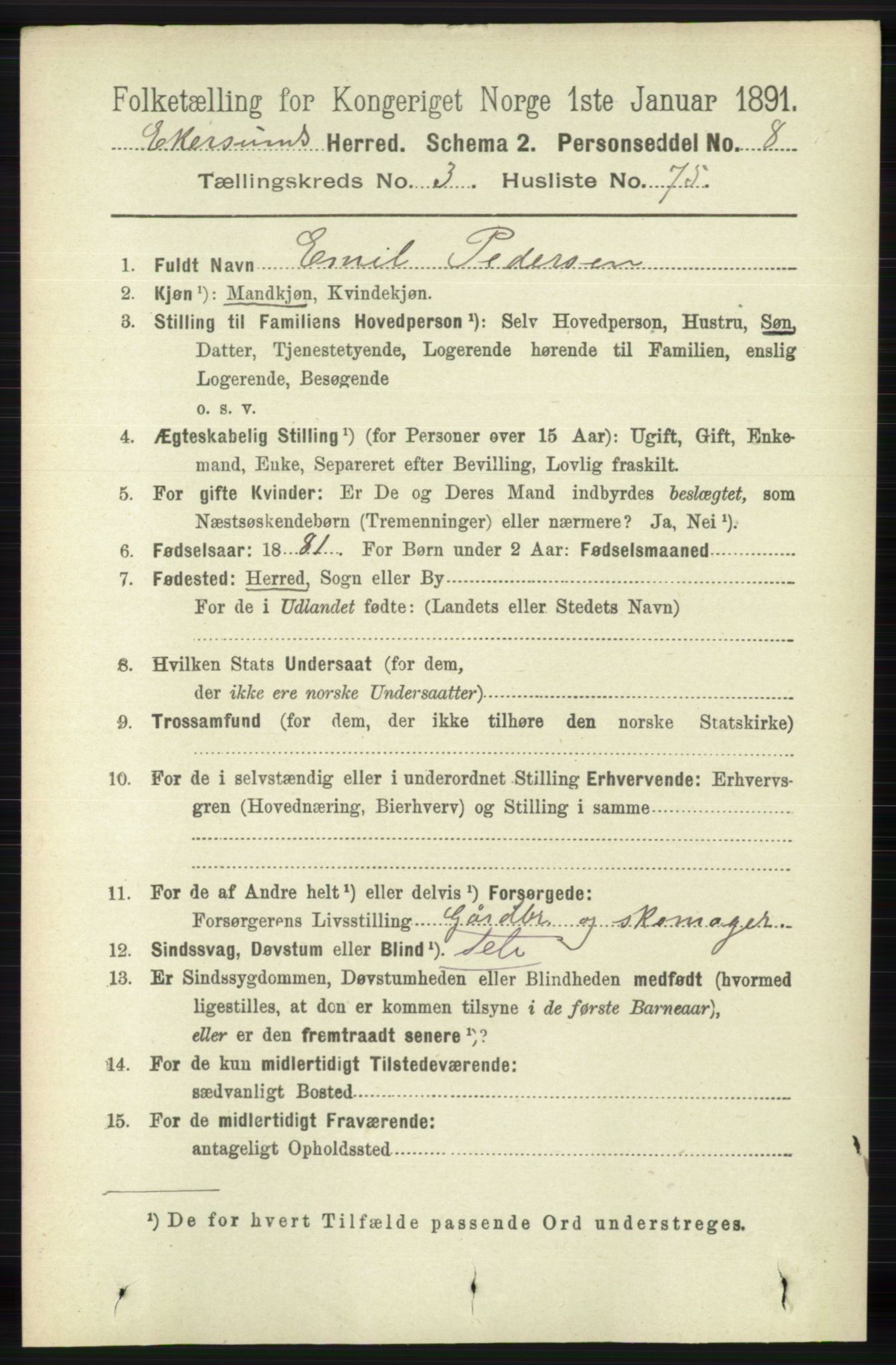 RA, 1891 census for 1116 Eigersund herred, 1891, p. 1499