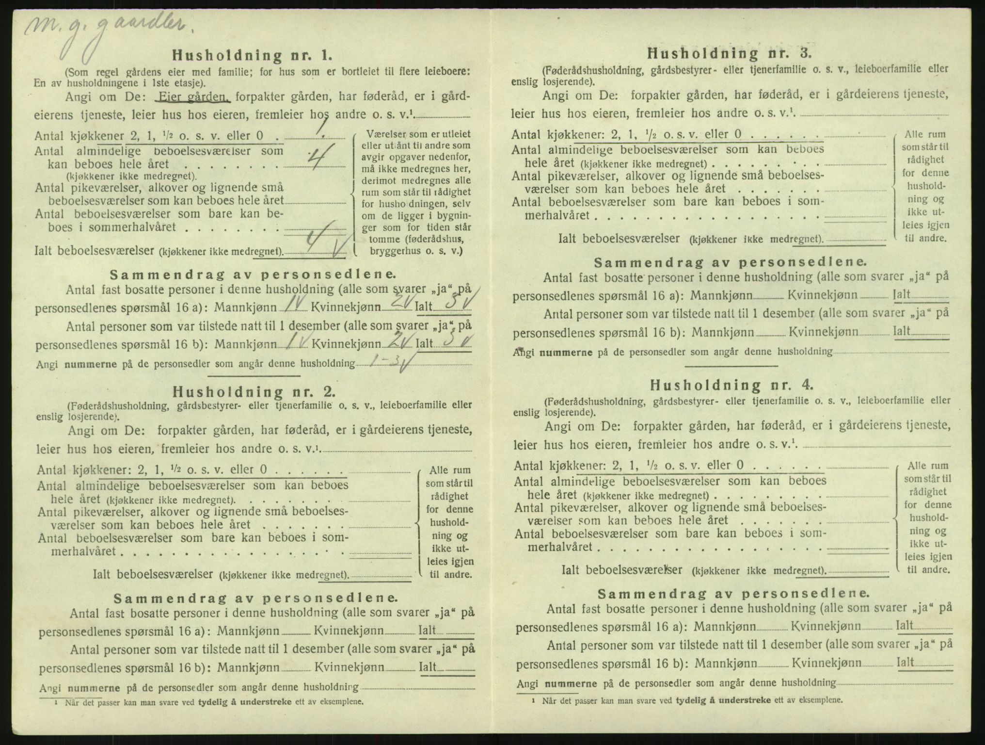 SAK, 1920 census for Evje, 1920, p. 309