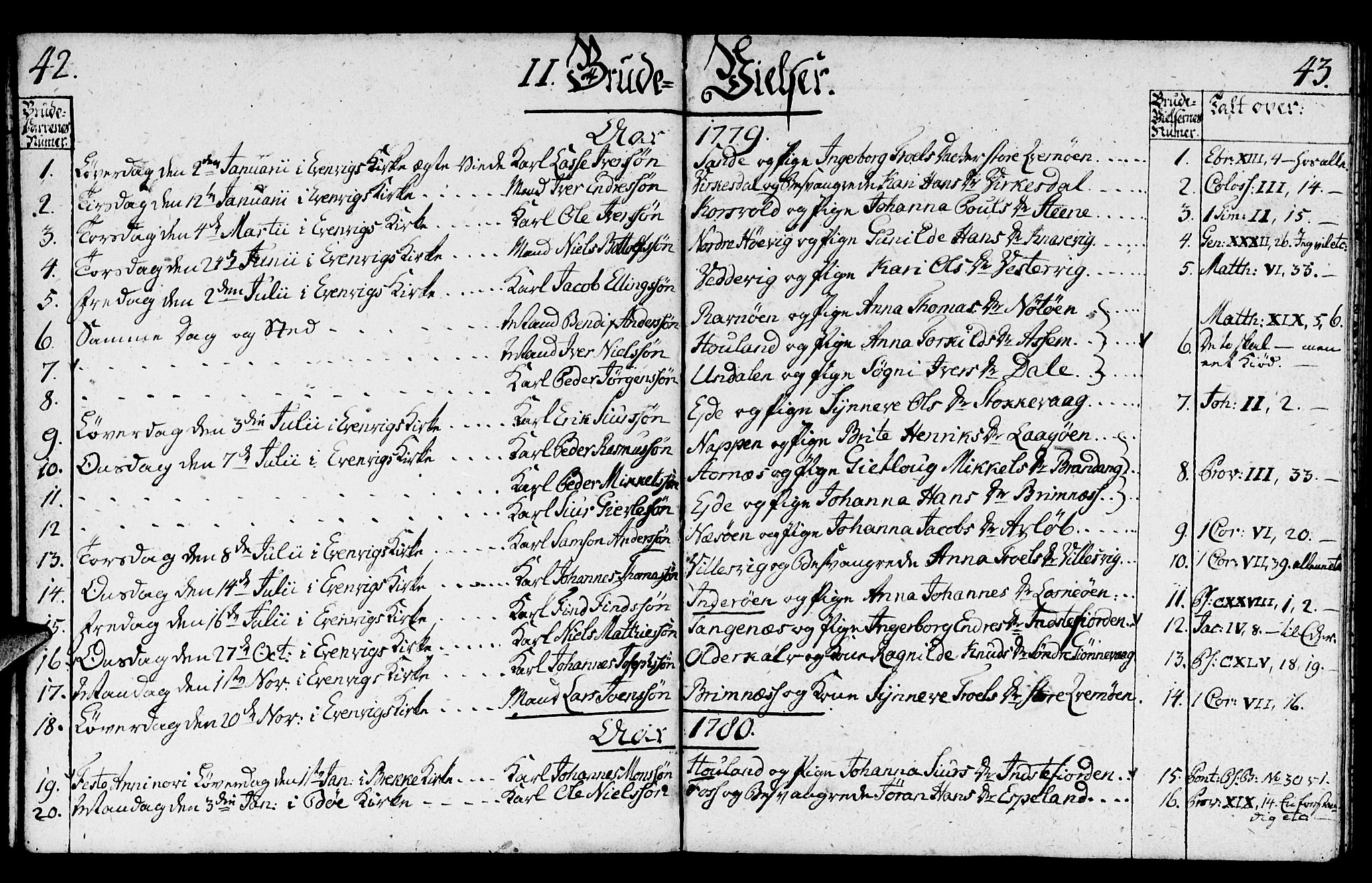 Gulen sokneprestembete, SAB/A-80201/H/Haa/Haaa/L0014: Parish register (official) no. A 14, 1779-1788, p. 42-43