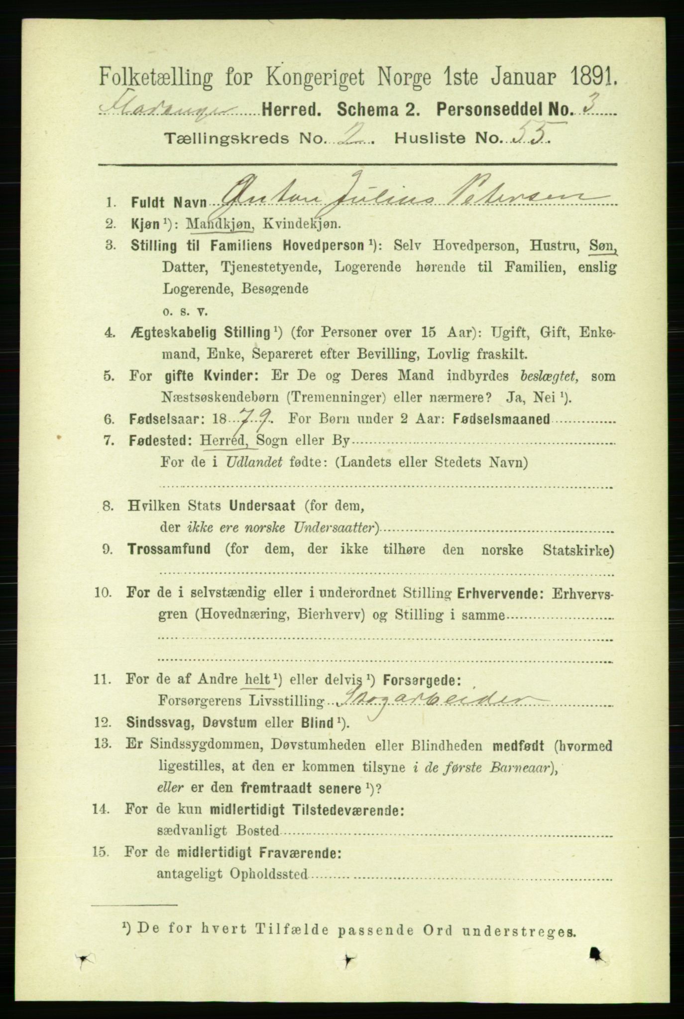 RA, 1891 census for 1749 Flatanger, 1891, p. 1023