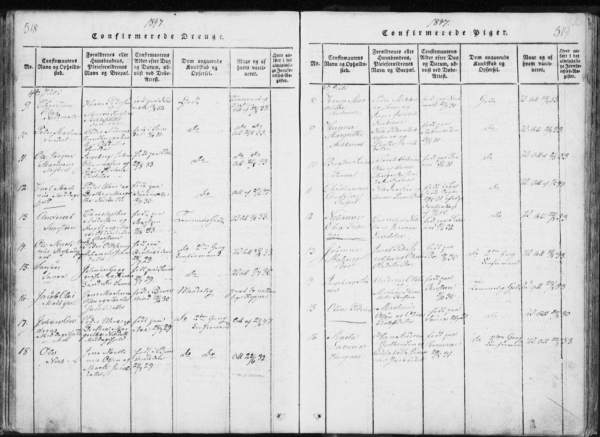 Ministerialprotokoller, klokkerbøker og fødselsregistre - Nordland, AV/SAT-A-1459/897/L1411: Parish register (copy) no. 897C01, 1820-1866, p. 518-519