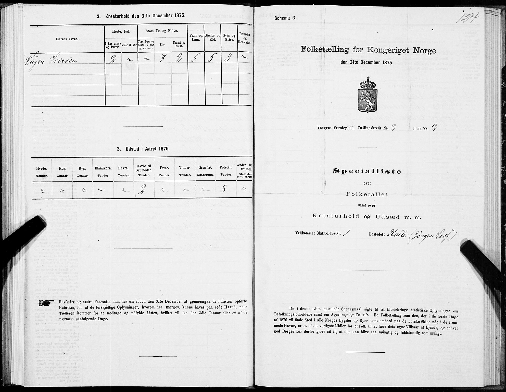 SAT, 1875 census for 1865P Vågan, 1875, p. 1124