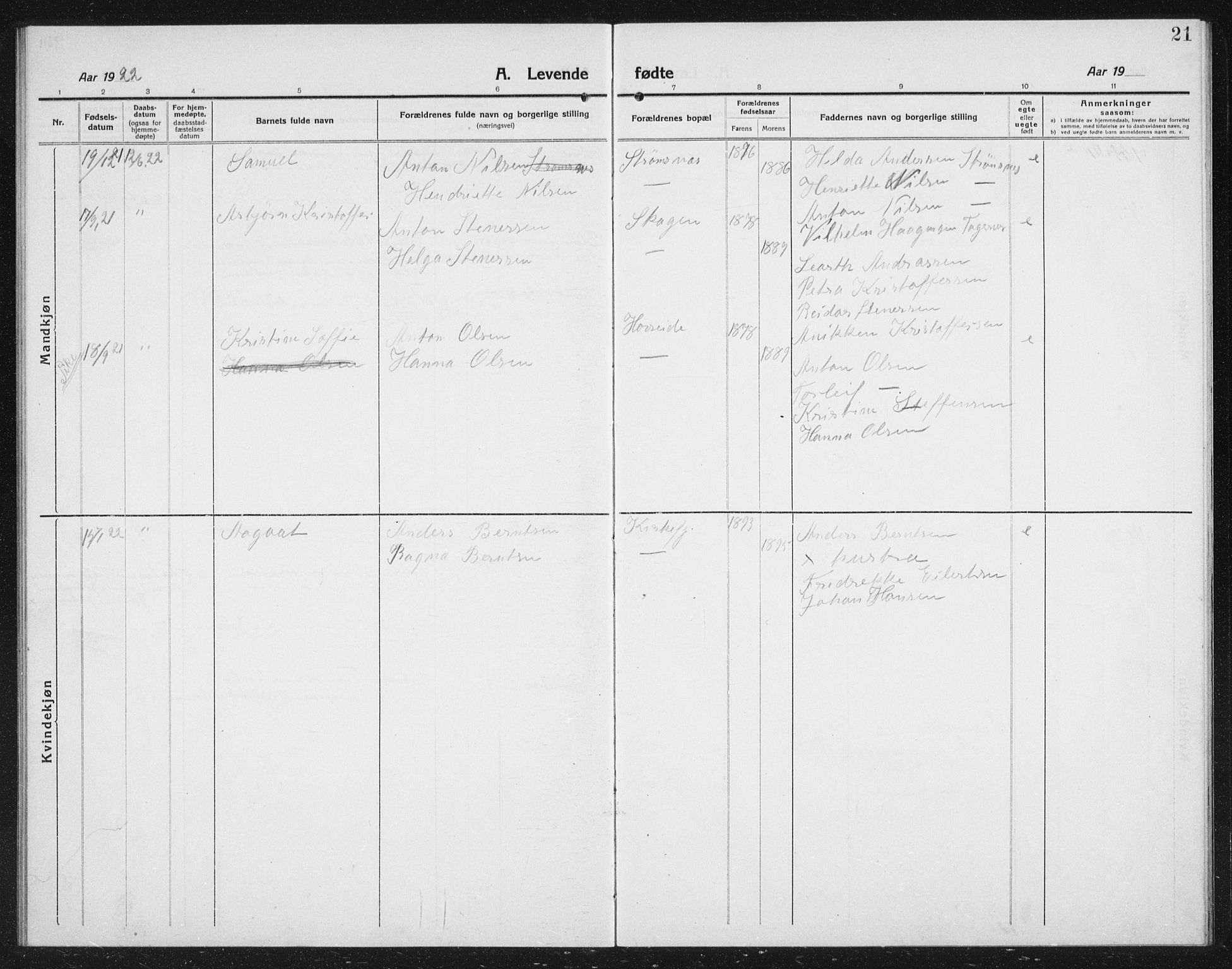 Ministerialprotokoller, klokkerbøker og fødselsregistre - Nordland, AV/SAT-A-1459/887/L1229: Parish register (copy) no. 887C01, 1916-1935, p. 21