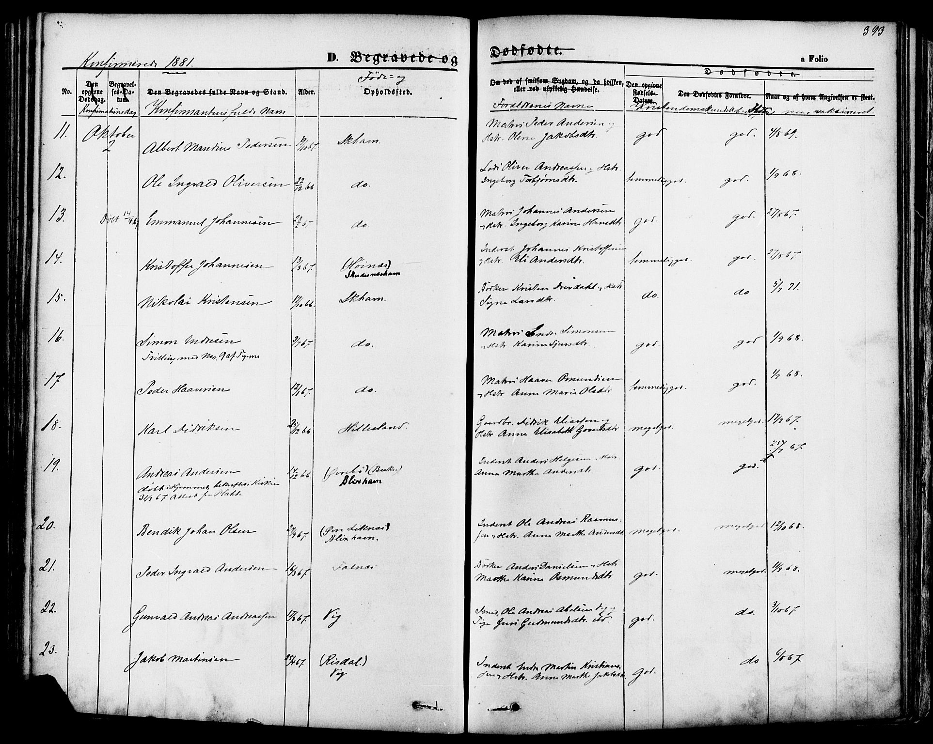 Skudenes sokneprestkontor, SAST/A -101849/H/Ha/Haa/L0006: Parish register (official) no. A 4, 1864-1881, p. 393