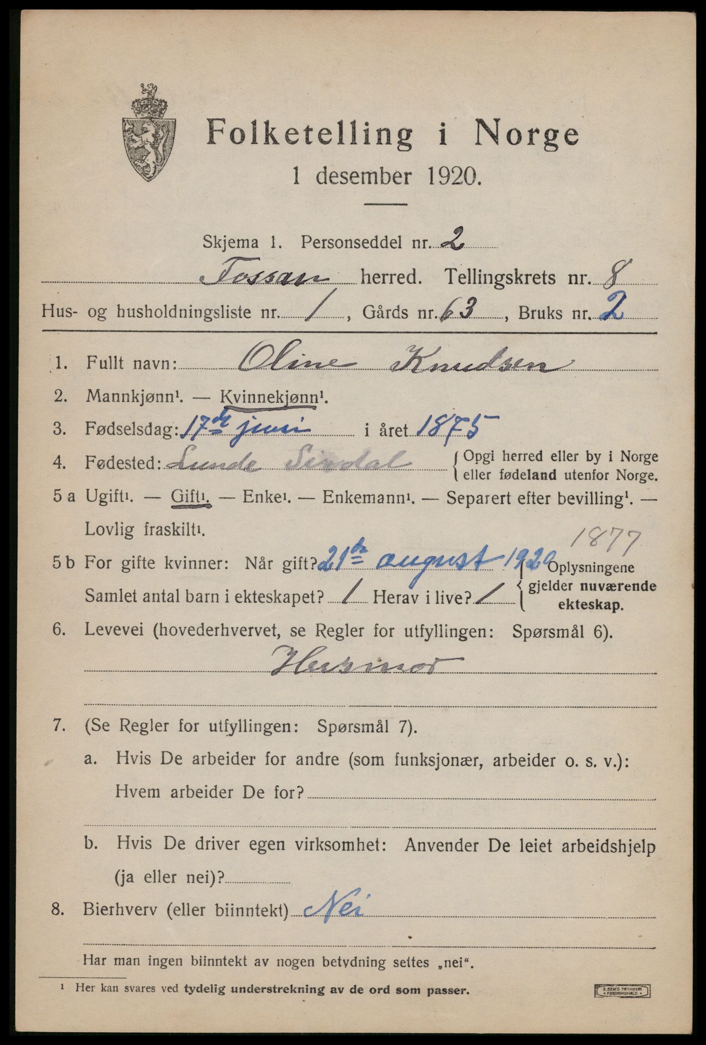 SAST, 1920 census for Forsand, 1920, p. 3771