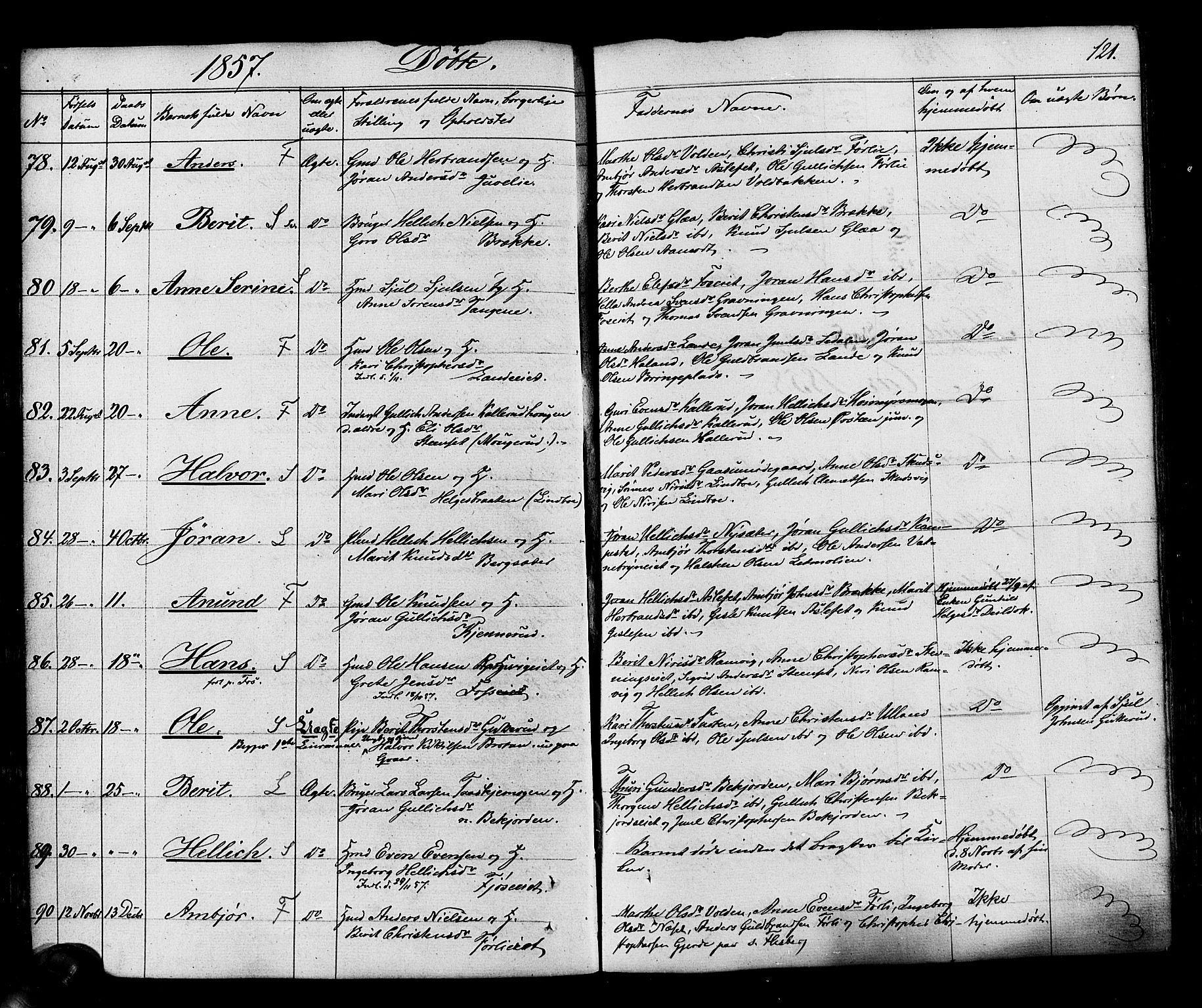 Flesberg kirkebøker, AV/SAKO-A-18/F/Fa/L0006: Parish register (official) no. I 6, 1834-1860, p. 121