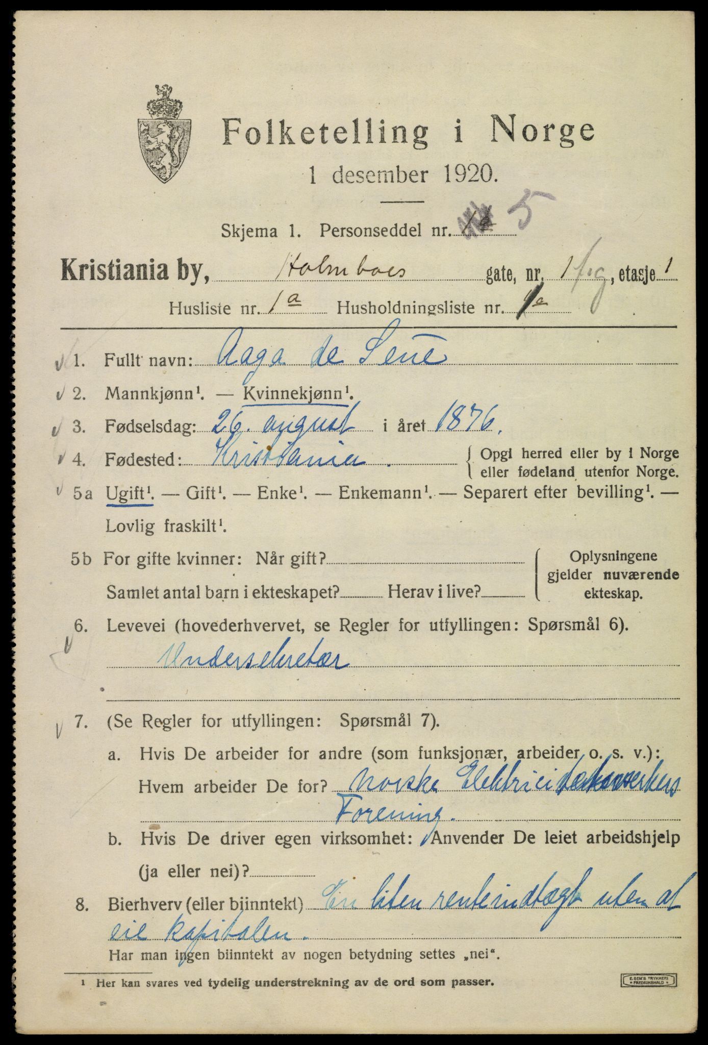 SAO, 1920 census for Kristiania, 1920, p. 296541