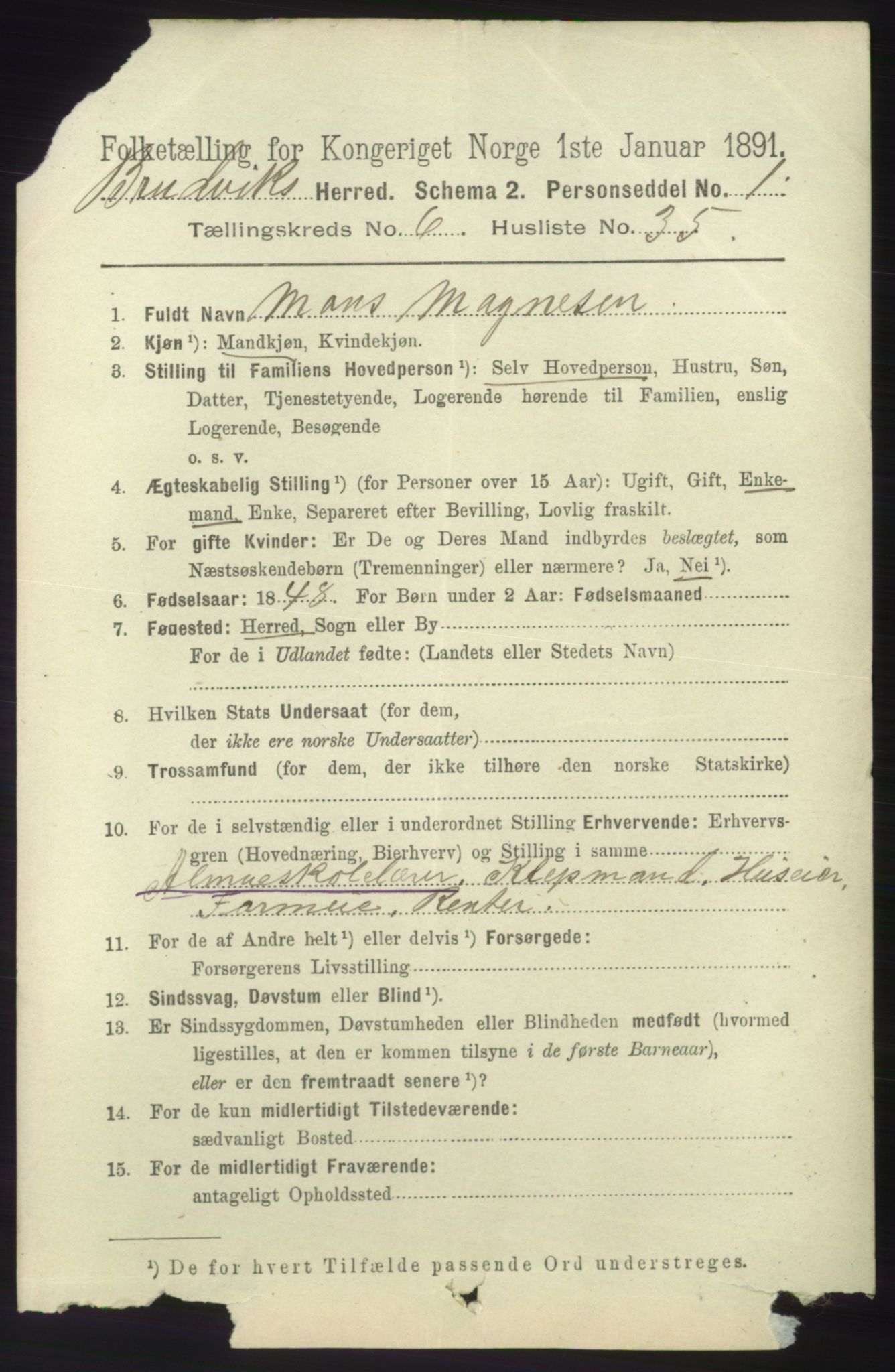 RA, 1891 census for 1251 Bruvik, 1891, p. 2015