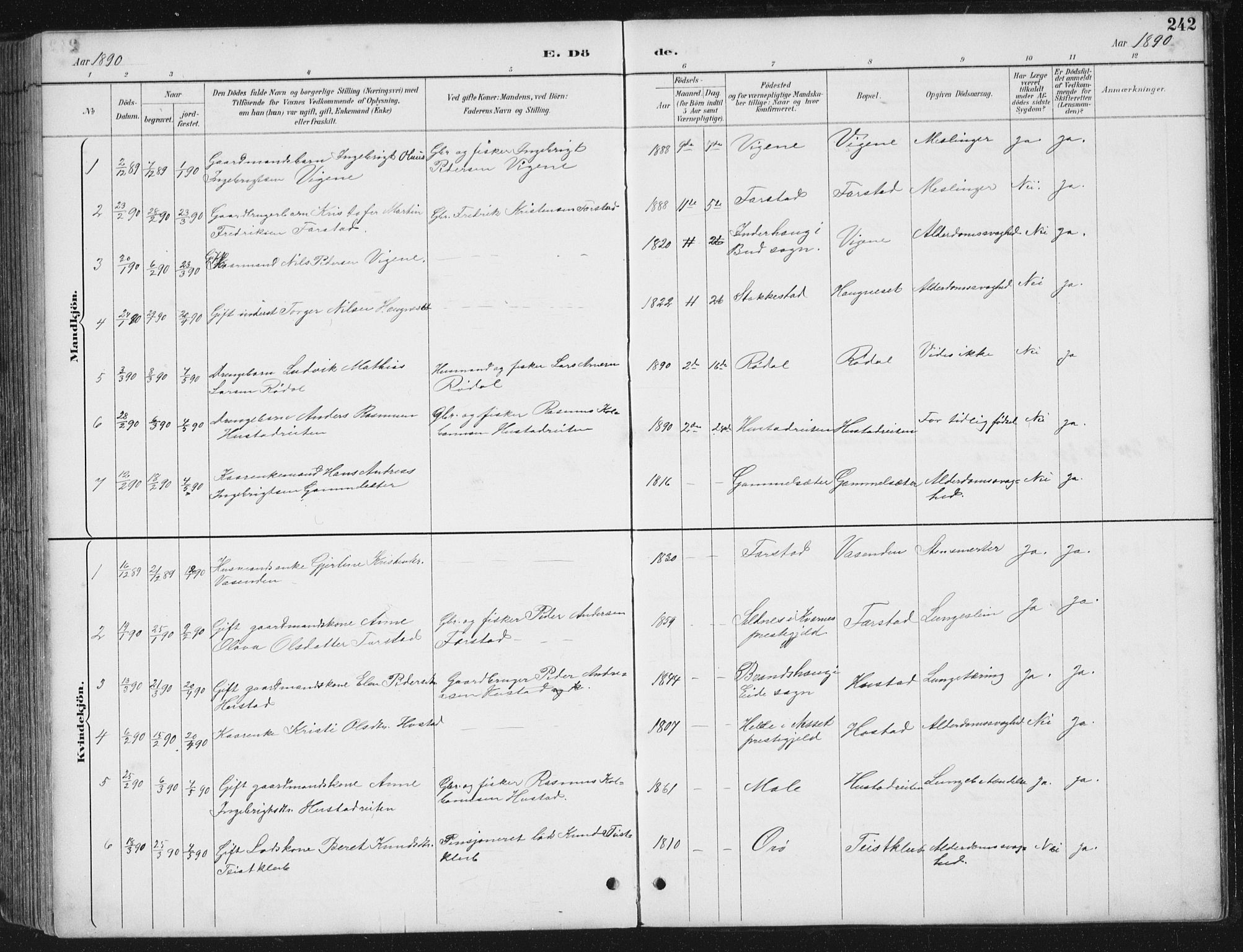 Ministerialprotokoller, klokkerbøker og fødselsregistre - Møre og Romsdal, AV/SAT-A-1454/567/L0783: Parish register (copy) no. 567C03, 1887-1903, p. 242