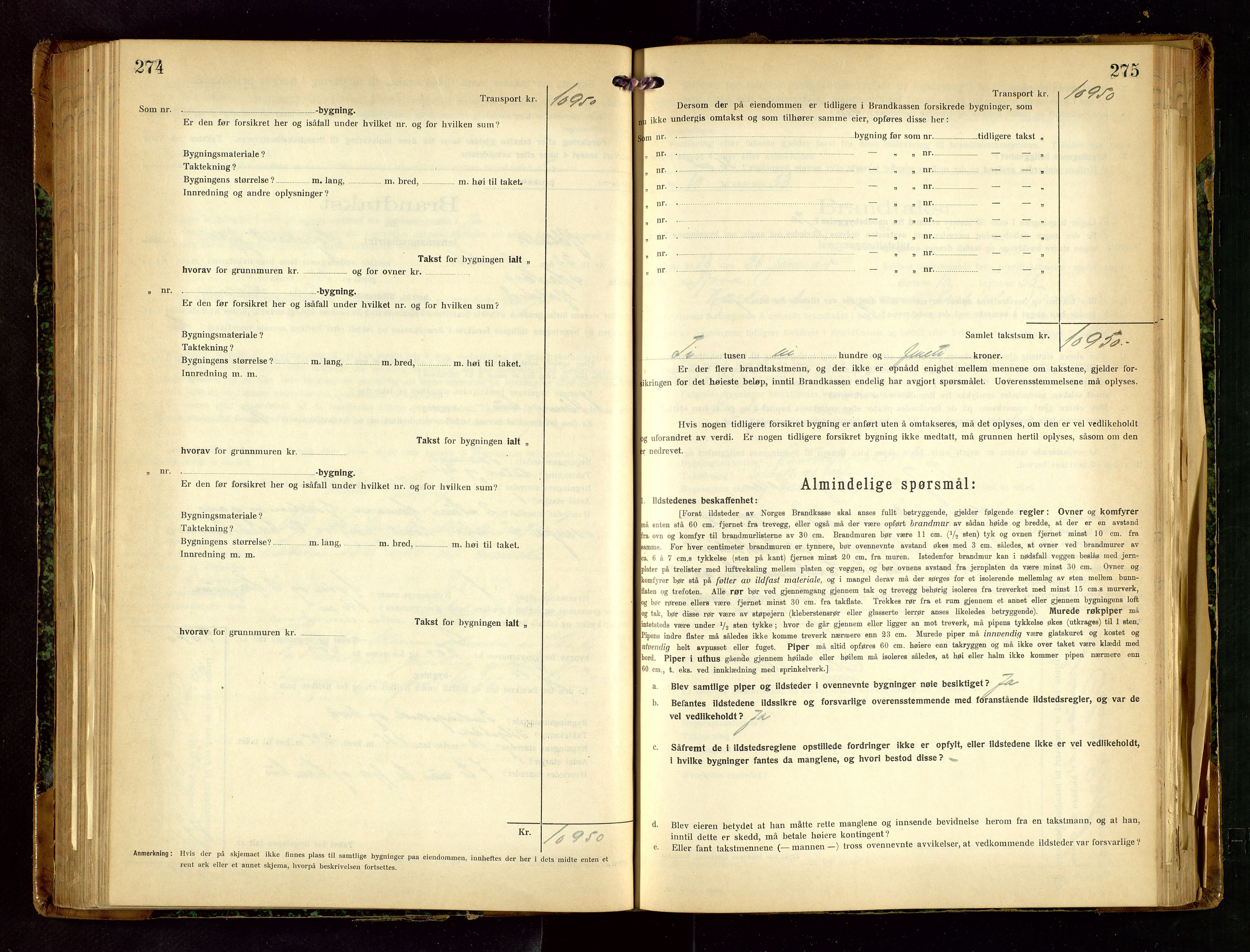 Håland lensmannskontor, AV/SAST-A-100100/Gob/L0007: Branntakstprotokoll - skjematakst. Register i boken., 1920-1925, p. 274-275