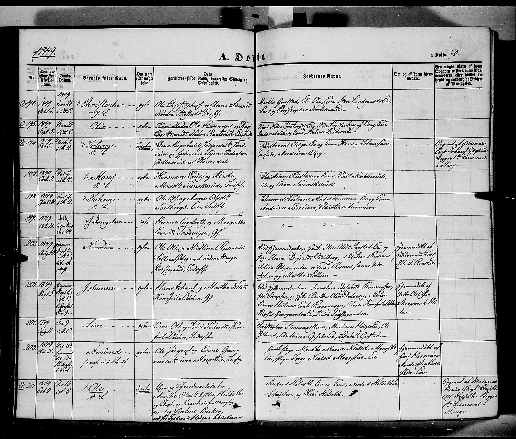 Stange prestekontor, SAH/PREST-002/K/L0011: Parish register (official) no. 11, 1846-1852, p. 70