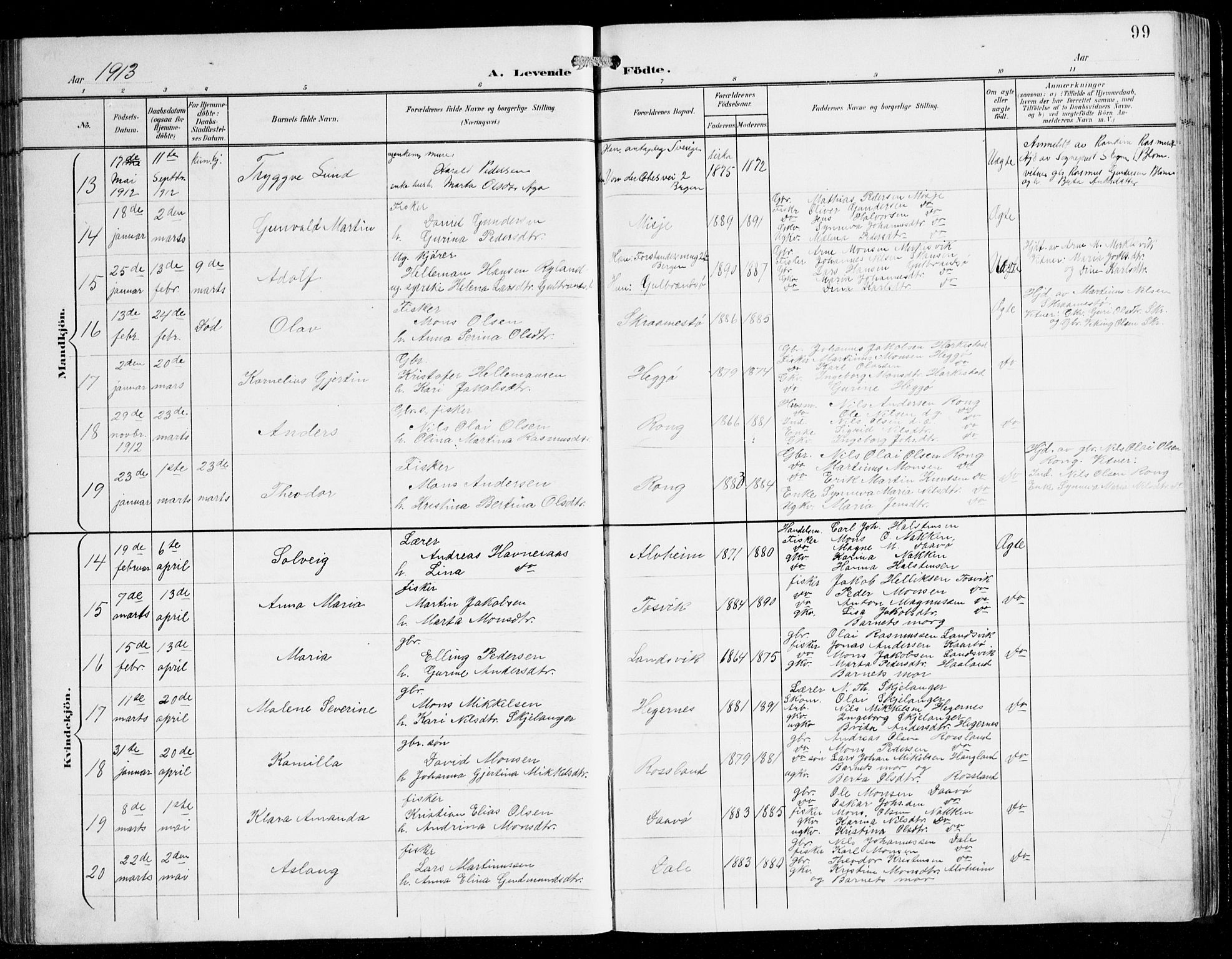 Herdla Sokneprestembete, AV/SAB-A-75701/H/Hab: Parish register (copy) no. C 1, 1900-1913, p. 99