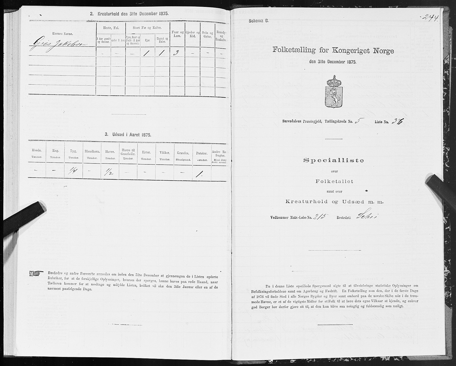 SAT, 1875 census for 1566P Surnadal, 1875, p. 2244