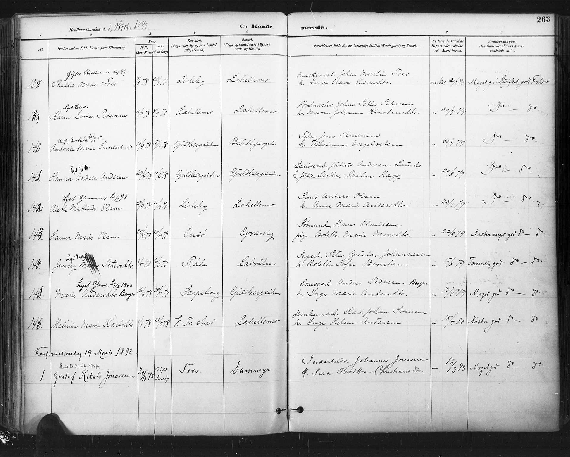 Glemmen prestekontor Kirkebøker, SAO/A-10908/F/Fa/L0013: Parish register (official) no. 13, 1892-1907, p. 263