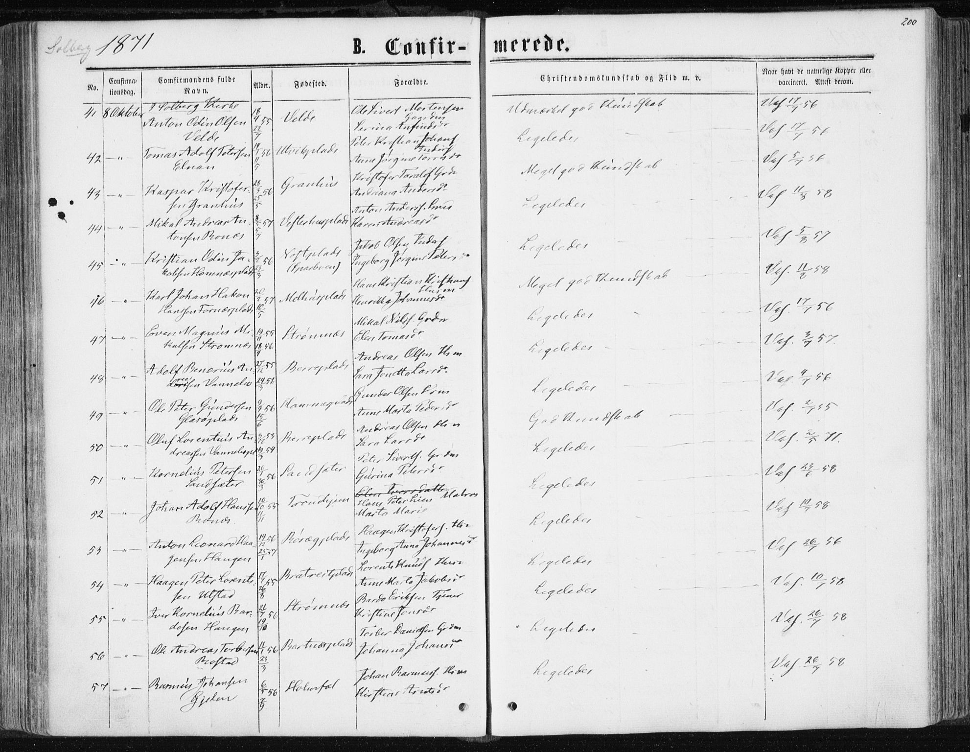 Ministerialprotokoller, klokkerbøker og fødselsregistre - Nord-Trøndelag, AV/SAT-A-1458/741/L0394: Parish register (official) no. 741A08, 1864-1877, p. 200