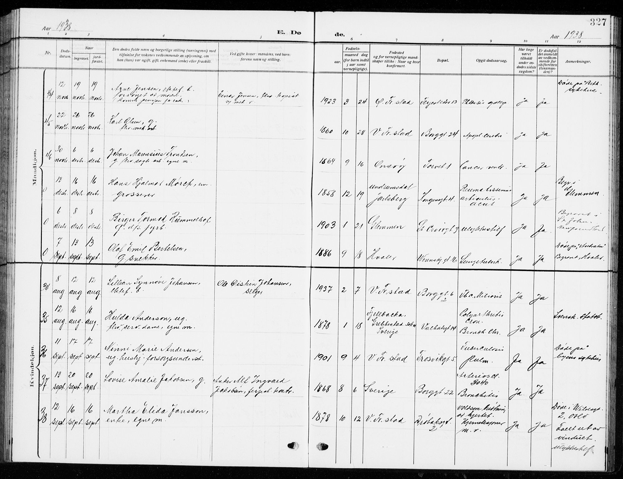 Fredrikstad domkirkes prestekontor Kirkebøker, AV/SAO-A-10906/G/Ga/L0004: Parish register (copy) no. 4, 1910-1944, p. 327