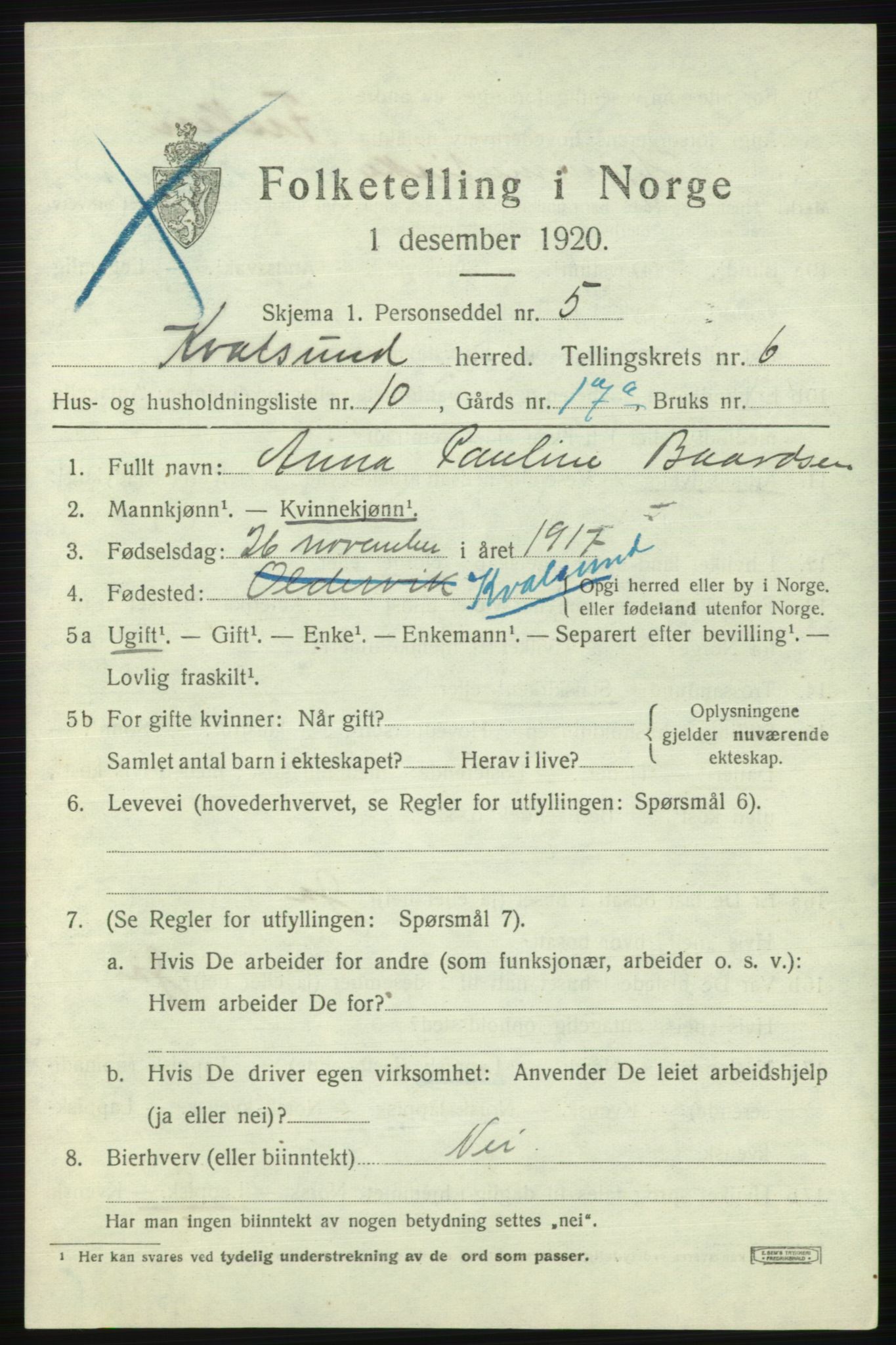 SATØ, 1920 census for , 1920, p. 2110