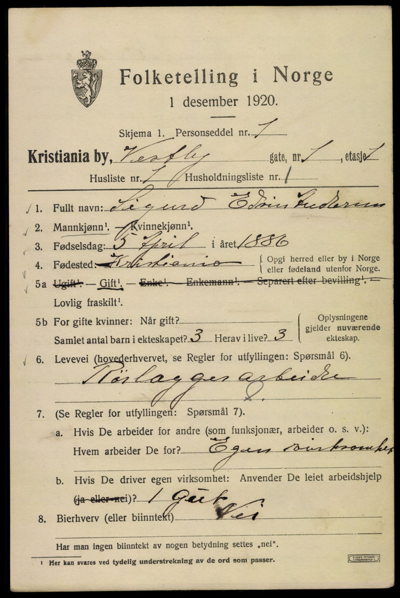 SAO, 1920 census for Kristiania, 1920, p. 631013