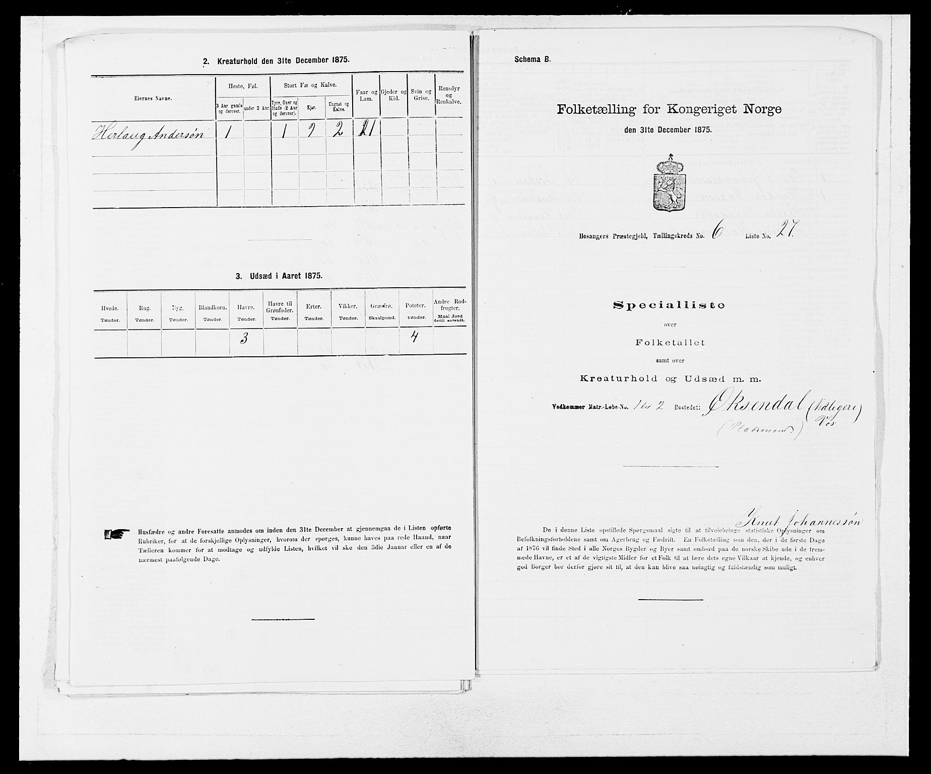 SAB, 1875 census for 1253P Hosanger, 1875, p. 554