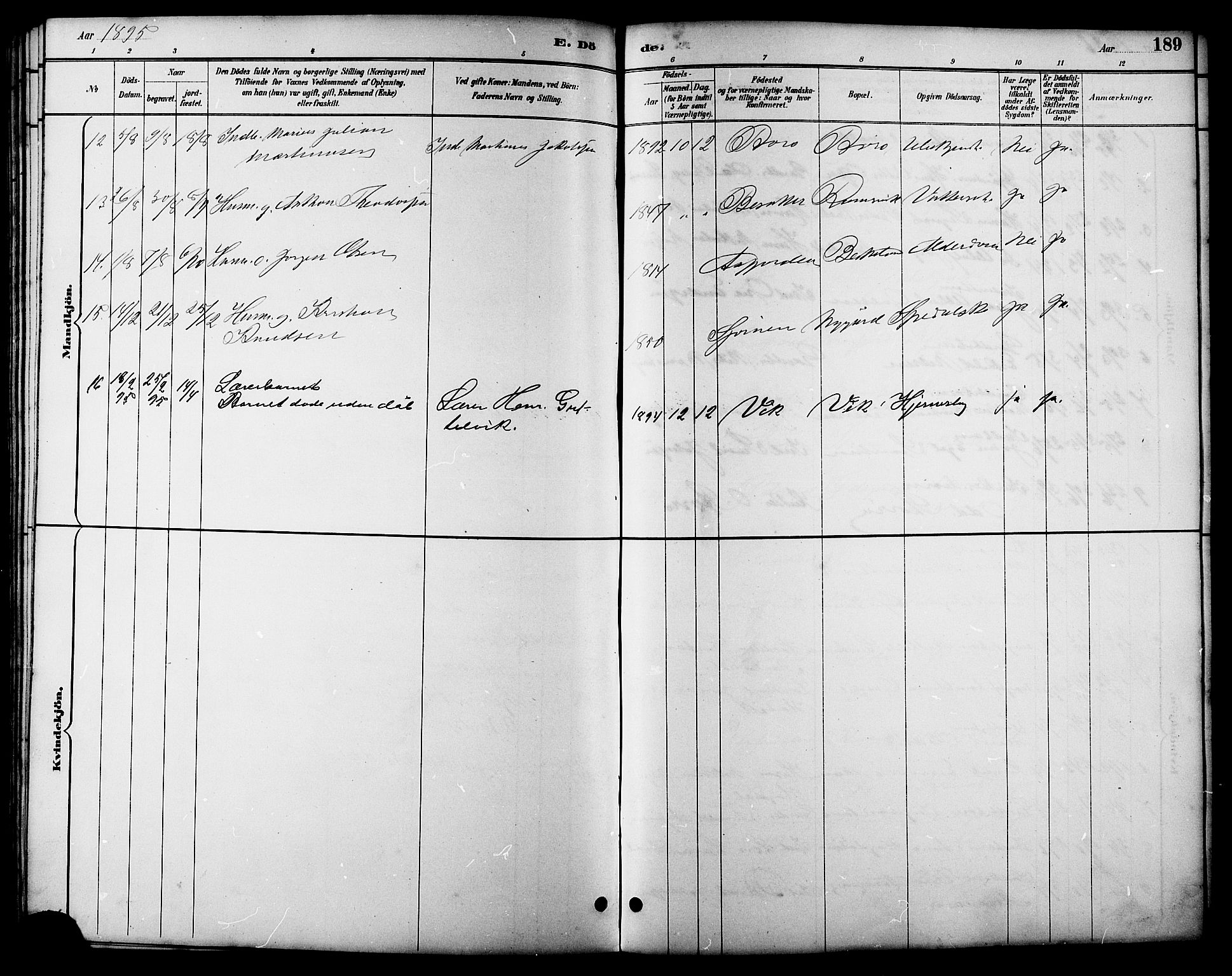 Ministerialprotokoller, klokkerbøker og fødselsregistre - Sør-Trøndelag, SAT/A-1456/657/L0716: Parish register (copy) no. 657C03, 1889-1904, p. 189