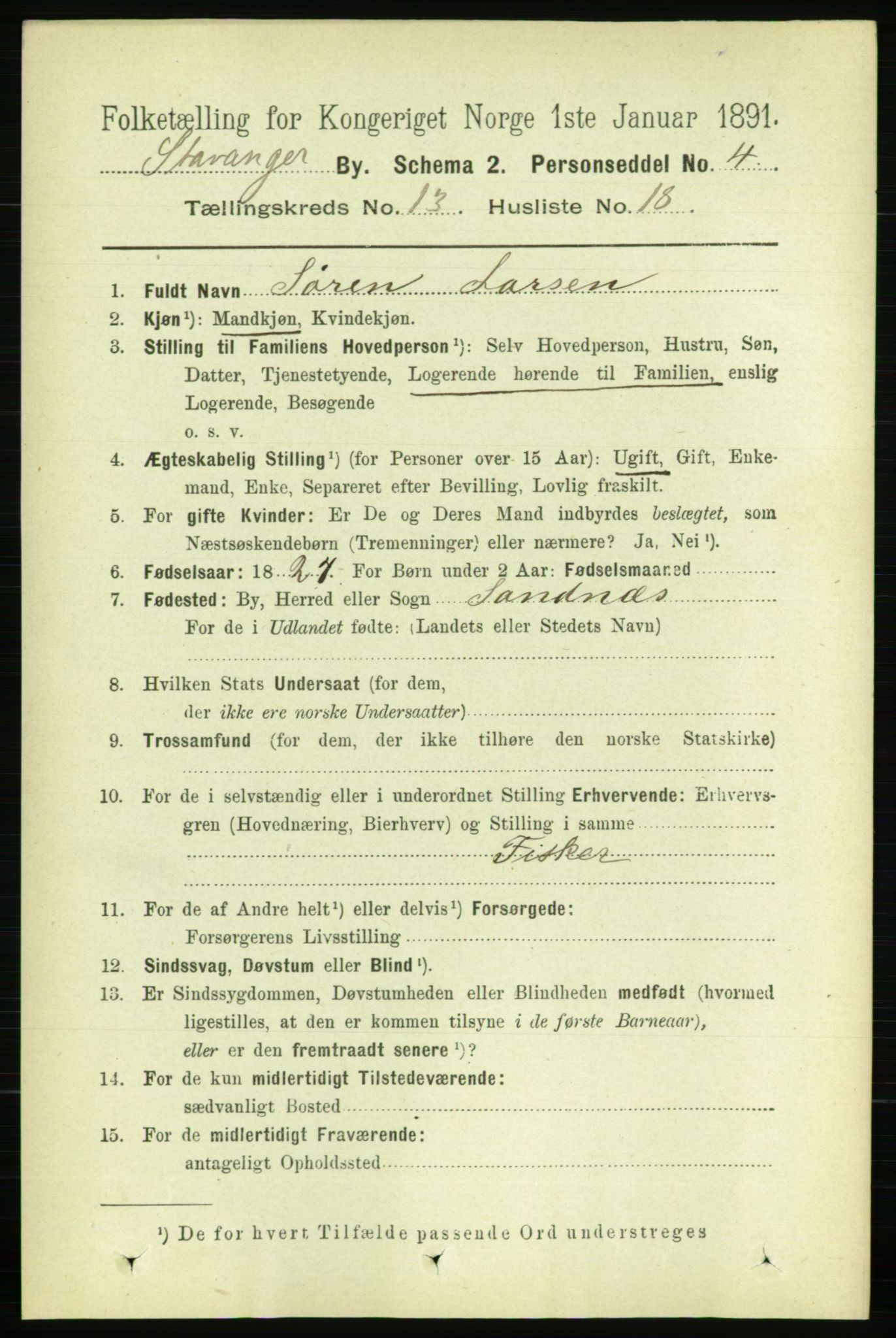 RA, 1891 census for 1103 Stavanger, 1891, p. 16146