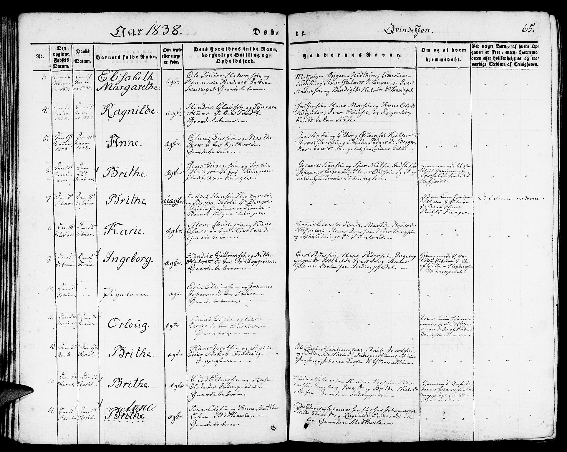 Gulen sokneprestembete, AV/SAB-A-80201/H/Haa/Haaa/L0020: Parish register (official) no. A 20, 1837-1847, p. 65