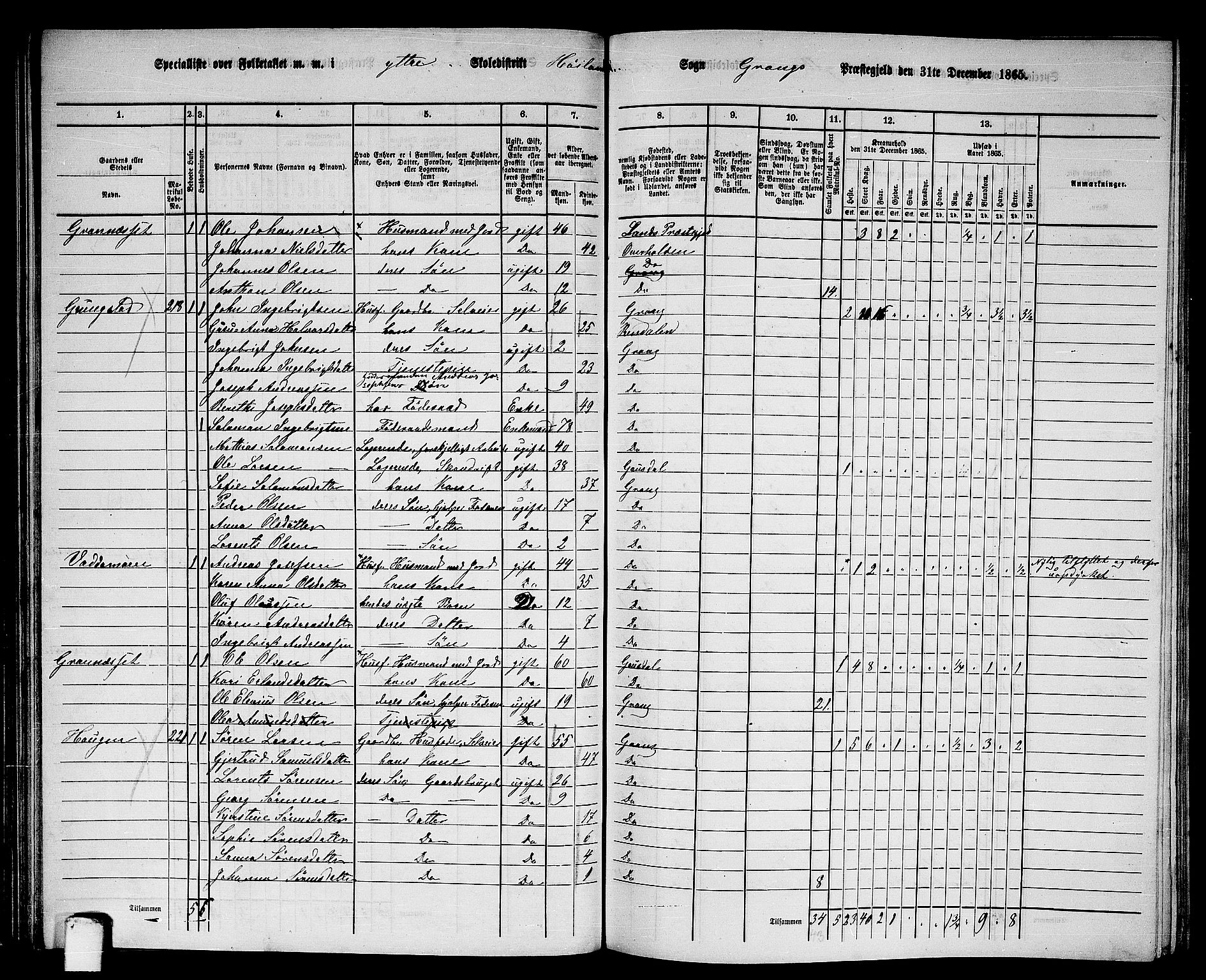 RA, 1865 census for Grong, 1865, p. 65