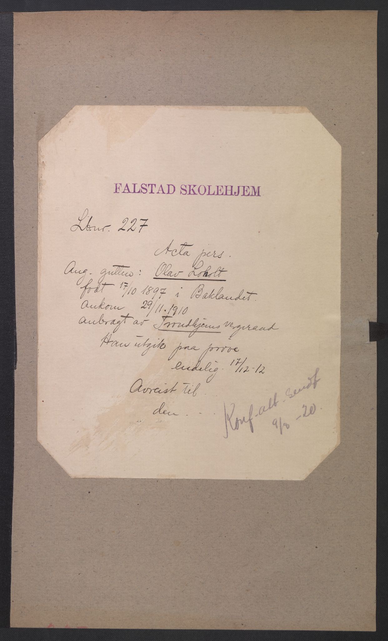 Falstad skolehjem, AV/RA-S-1676/E/Eb/L0010: Elevmapper løpenr. 210-239, 1910-1917, p. 272