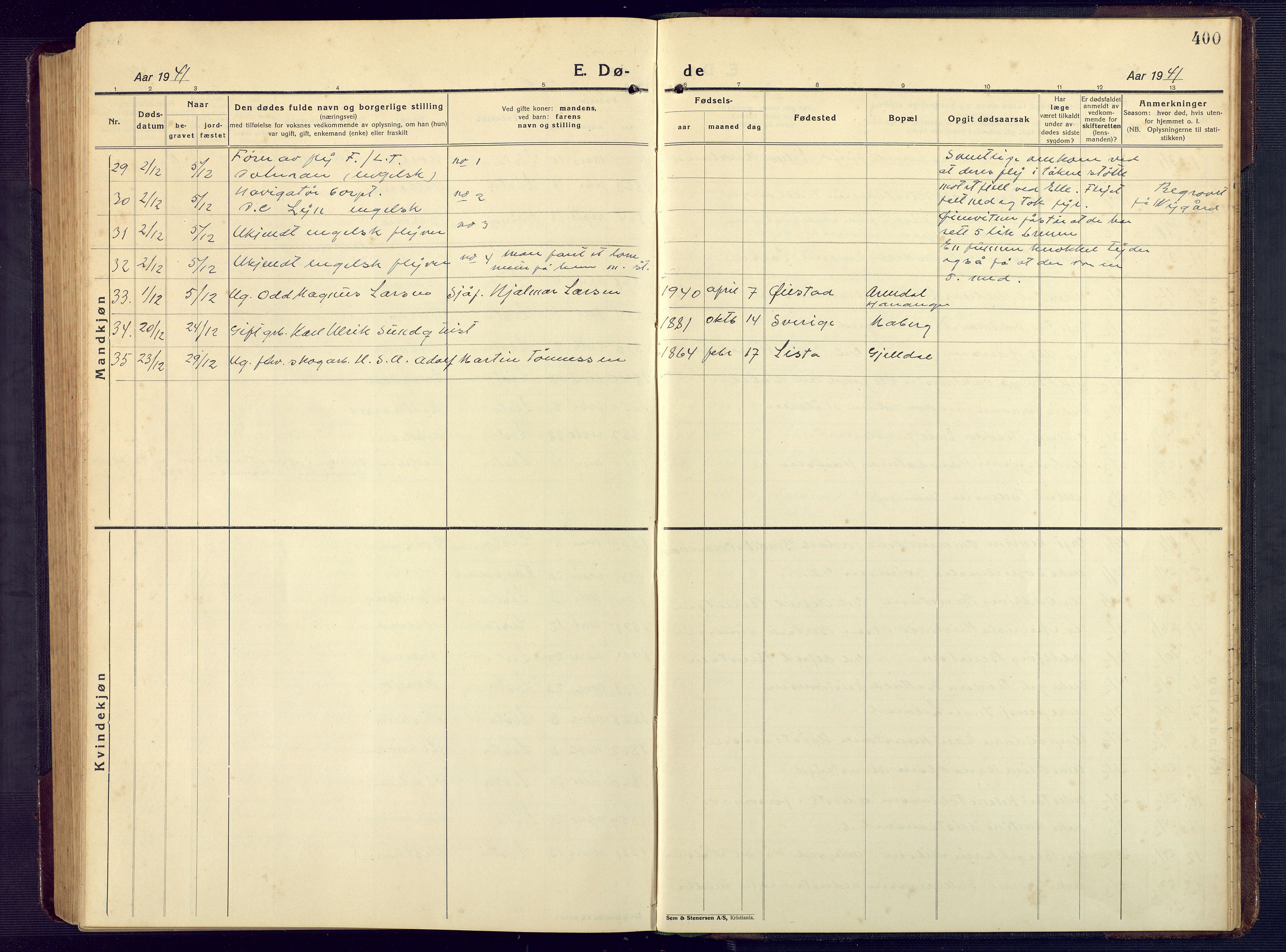 Lista sokneprestkontor, AV/SAK-1111-0027/F/Fb/L0006: Parish register (copy) no. B 6, 1924-1947, p. 400