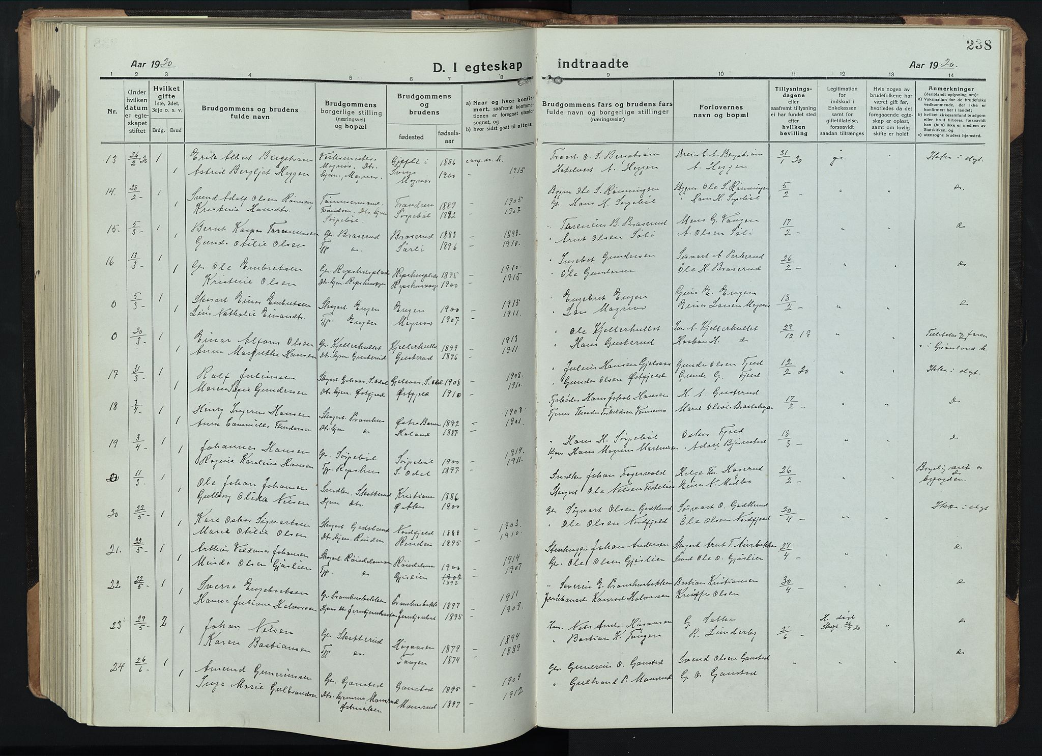 Eidskog prestekontor, SAH/PREST-026/H/Ha/Hab/L0005: Parish register (copy) no. 5, 1916-1946, p. 238