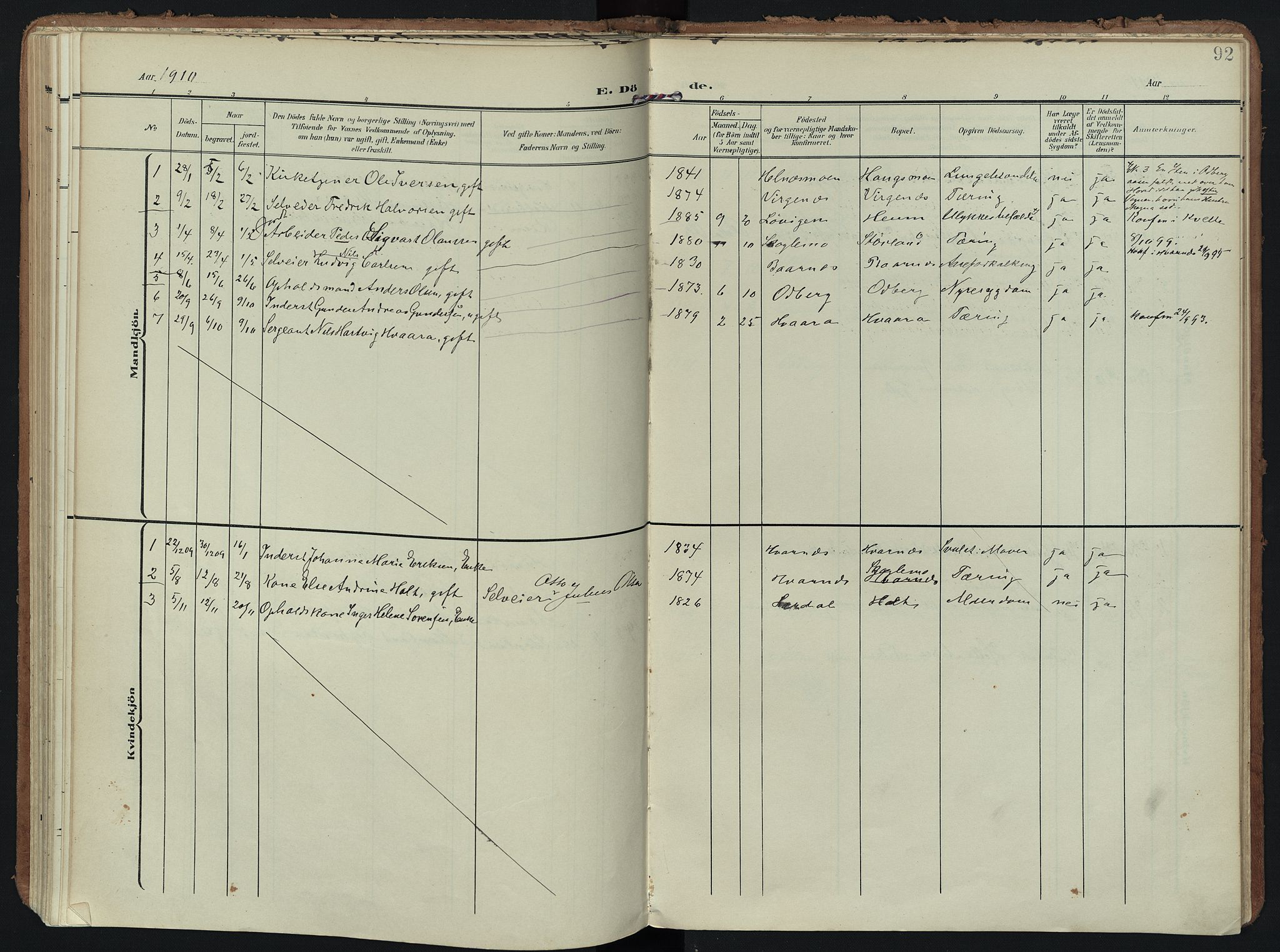 Hedrum kirkebøker, SAKO/A-344/F/Fc/L0002: Parish register (official) no. III 2, 1907-1930, p. 92