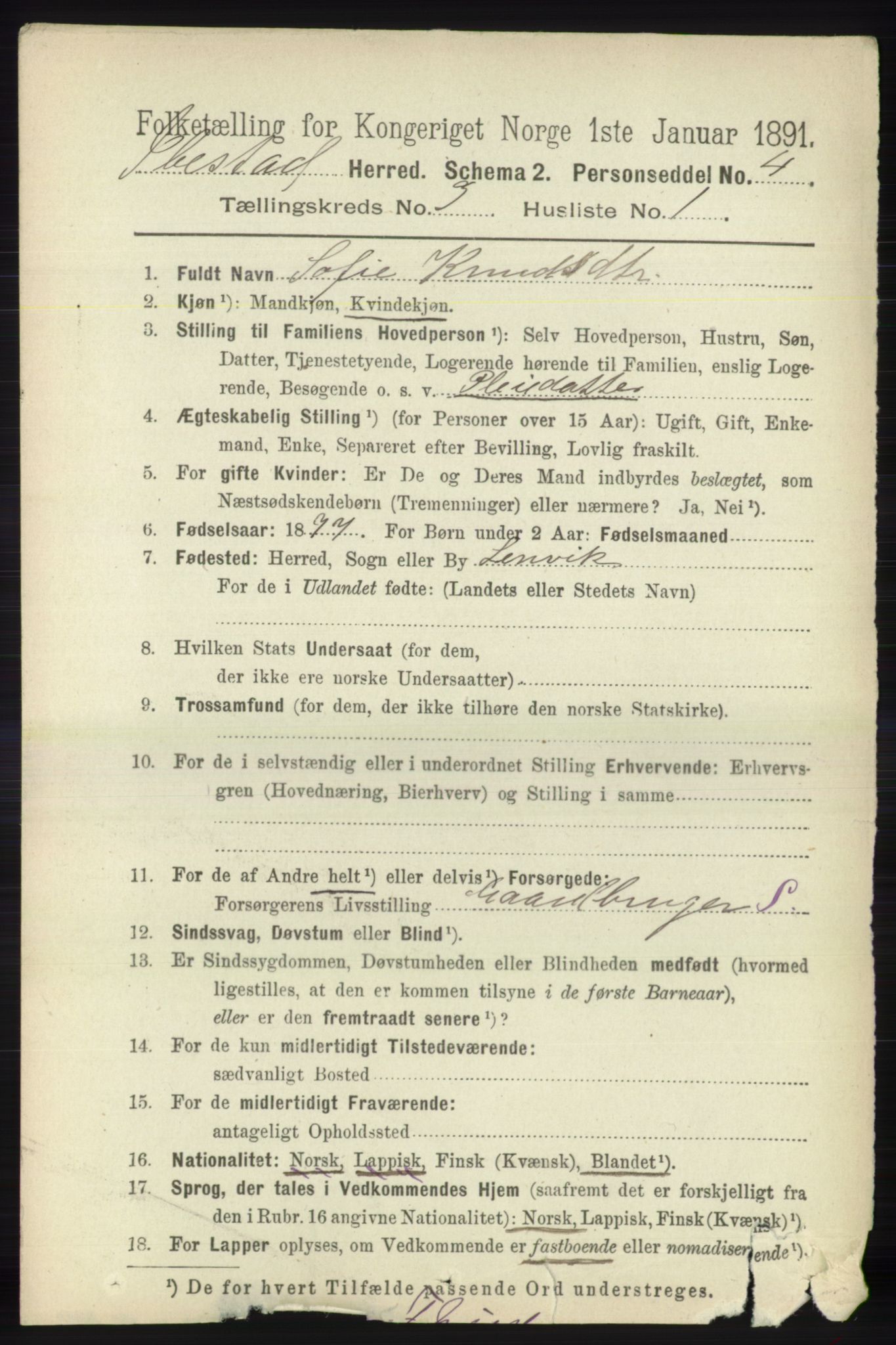 RA, 1891 census for 1917 Ibestad, 1891, p. 1718