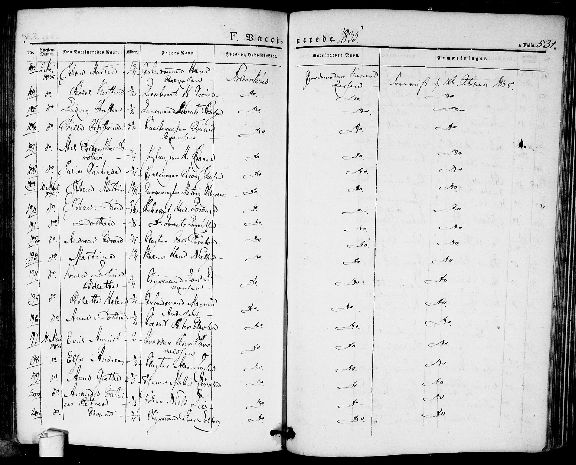 Halden prestekontor Kirkebøker, SAO/A-10909/F/Fa/L0005: Parish register (official) no. I 5, 1834-1845, p. 531