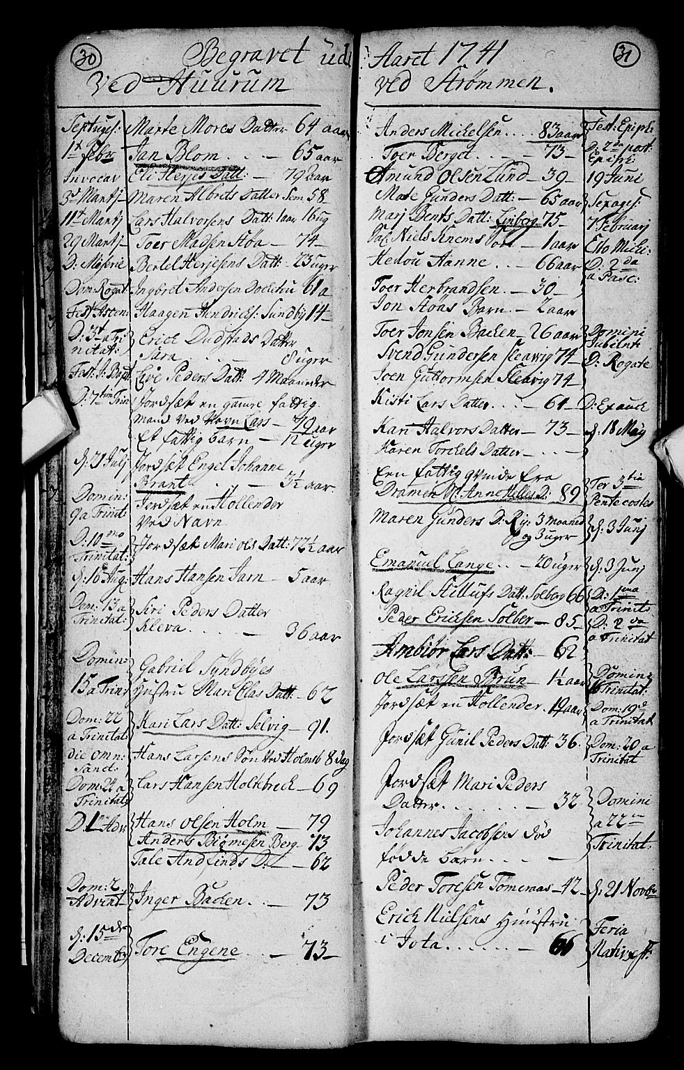 Hurum kirkebøker, AV/SAKO-A-229/F/Fa/L0004: Parish register (official) no. 4, 1733-1757, p. 30-31